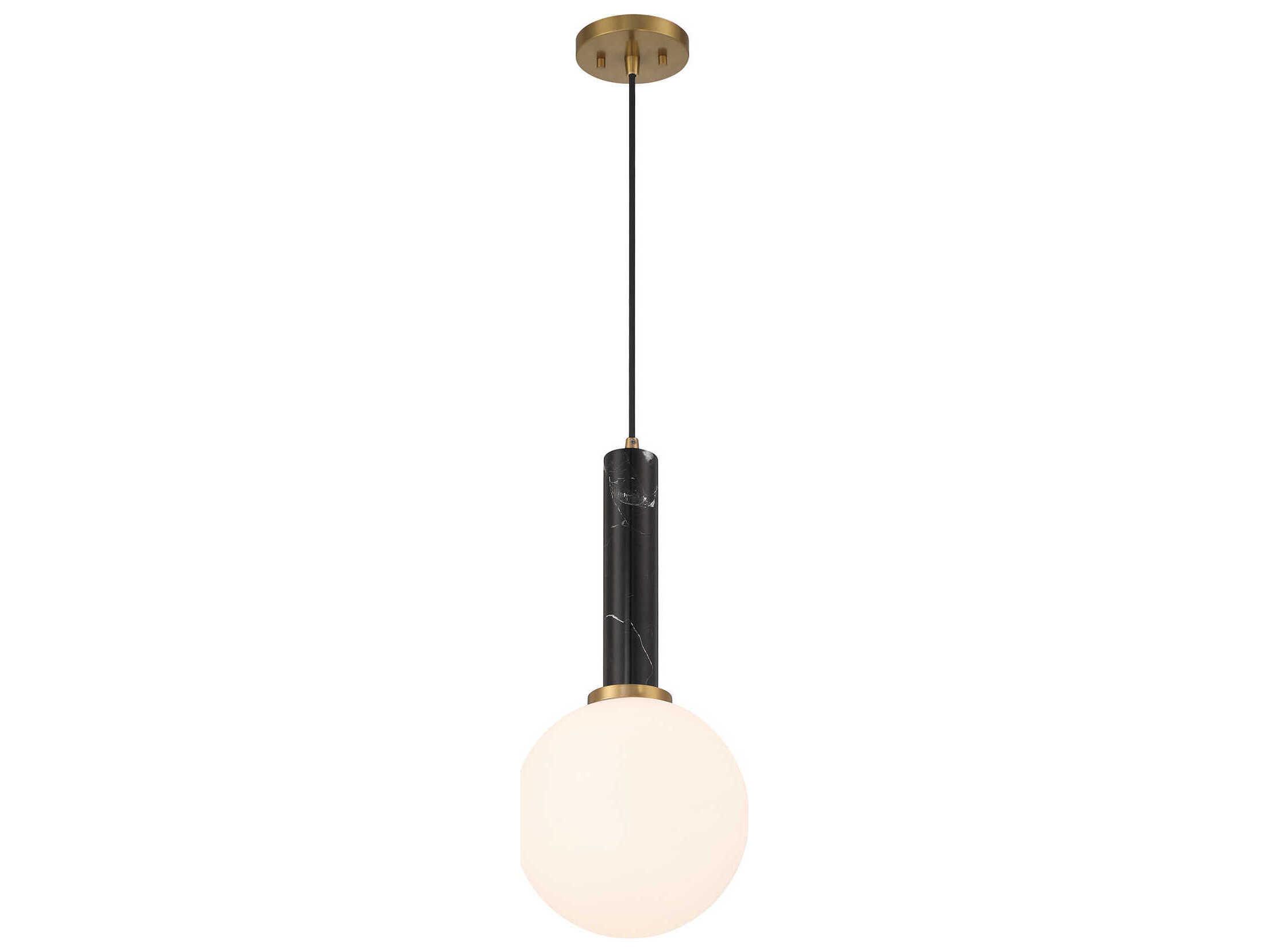 Savoy House Callaway 1-Light Black Marble Warm Brass Globe Mini Pendant