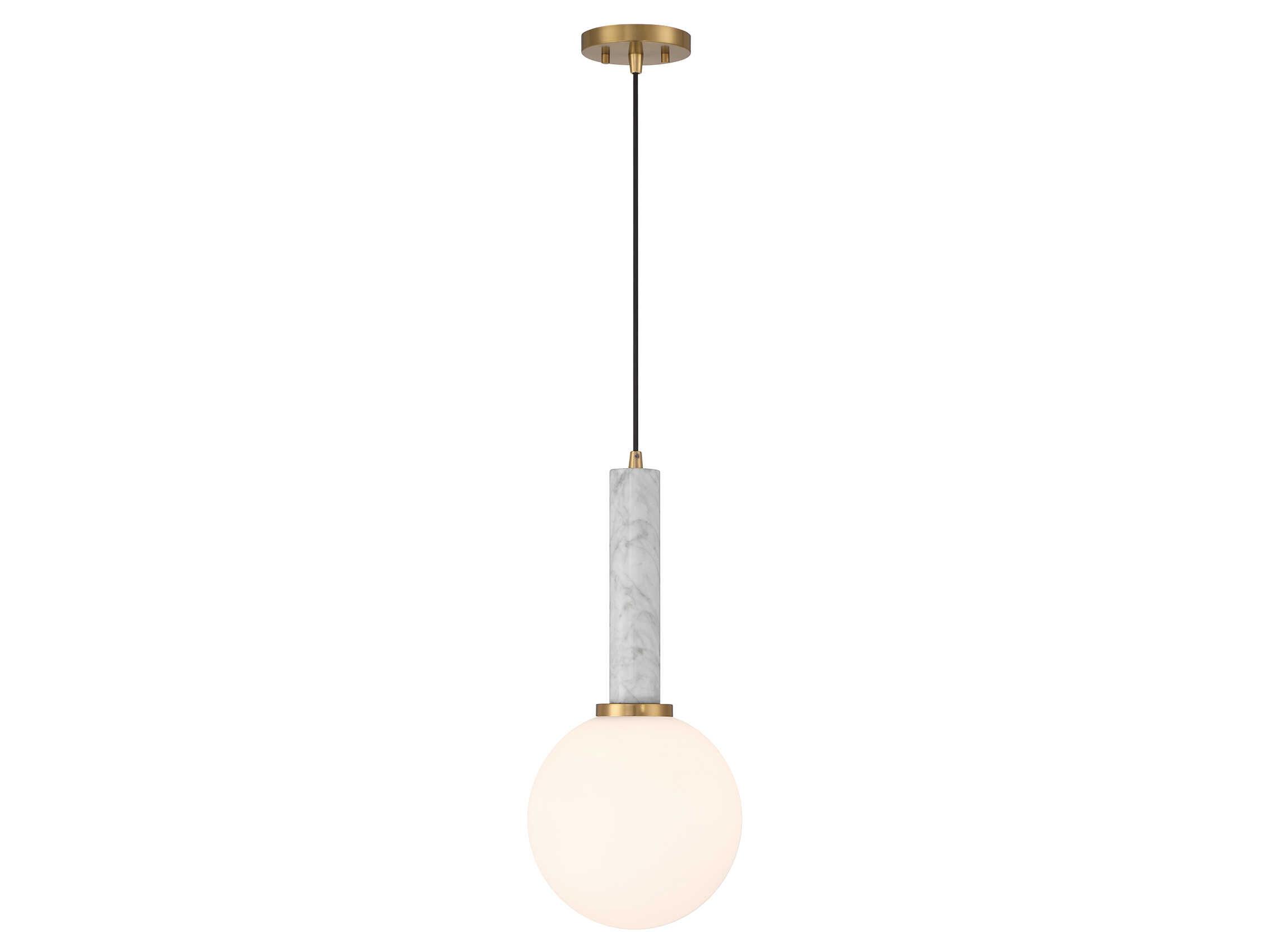Savoy House Callaway 1-Light White Marble Warm Brass Globe Mini Pendant