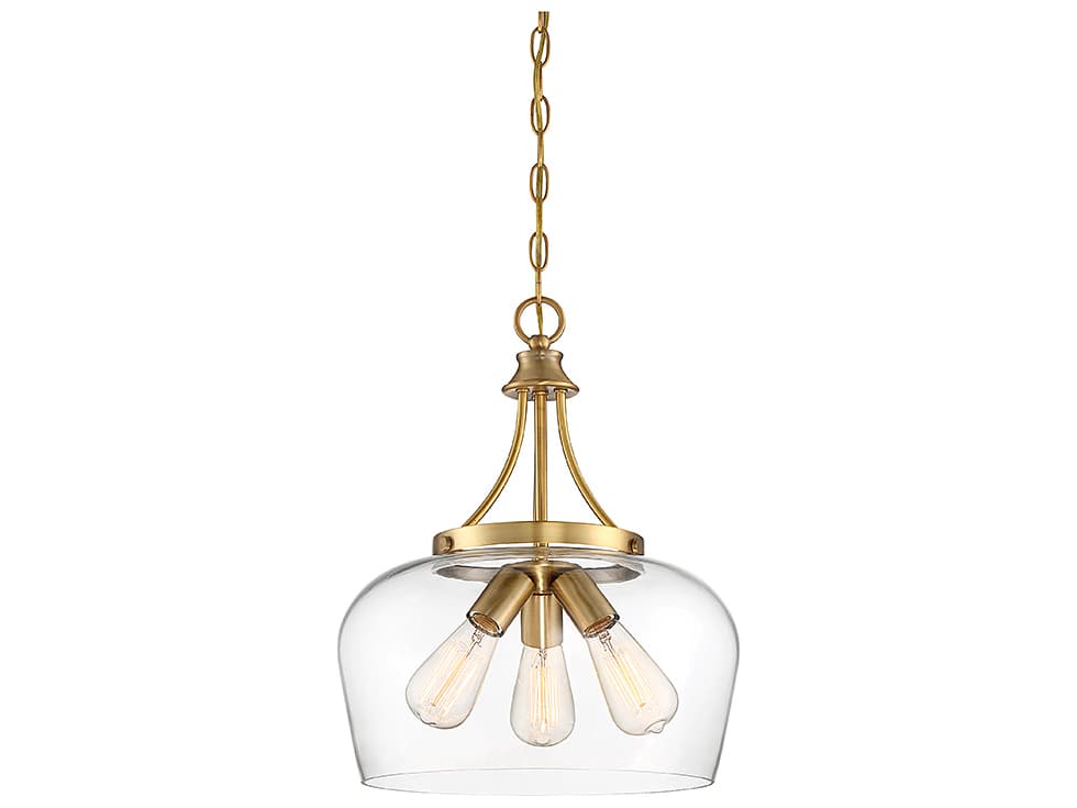 Savoy House Octave 3-Light Warm Brass Glass Bowl Pendant