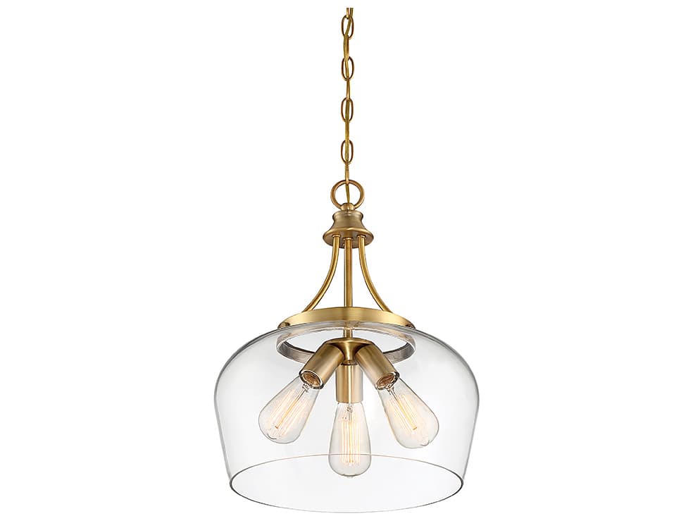 Savoy House Octave 3-Light Warm Brass Glass Bowl Pendant