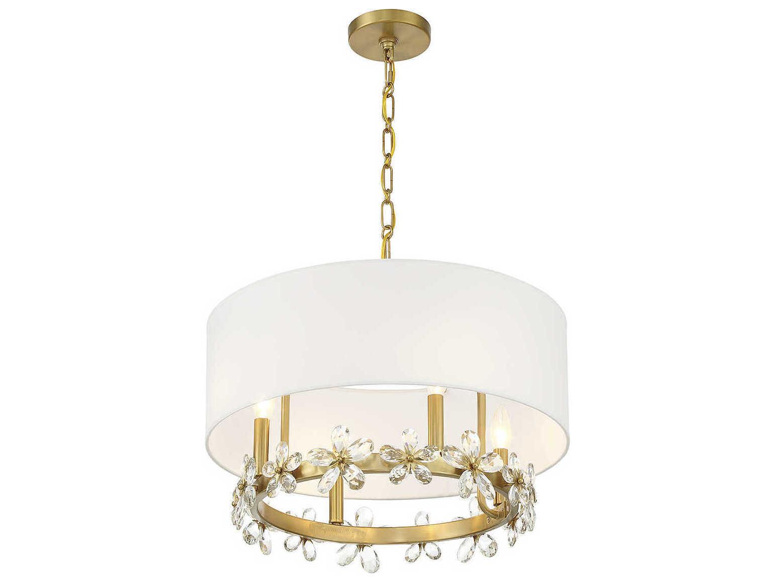 Savoy House Dahlia 4-Light Warm Brass Crystal Drum Pendant