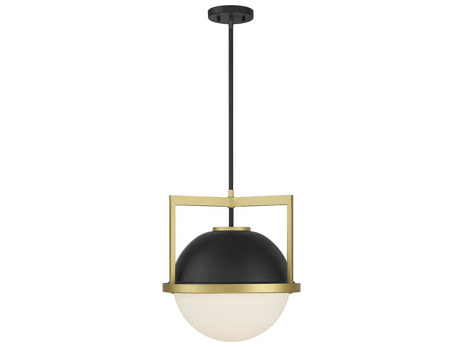 Savoy House Carlysle 1-Light Matte Black Warm Brass Glass Globe Pendant