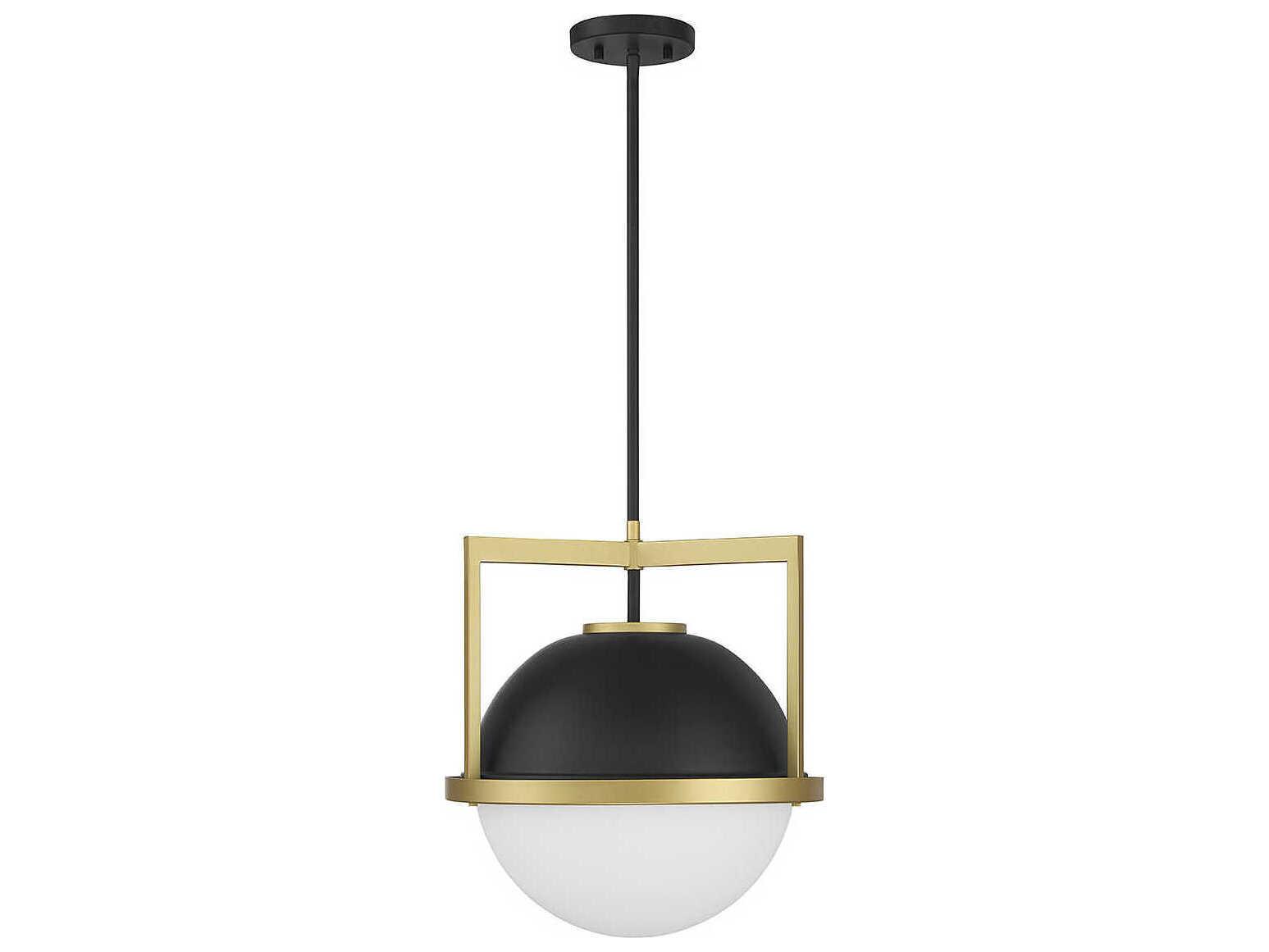 Savoy House Carlysle 1-Light Matte Black Warm Brass Glass Globe Pendant