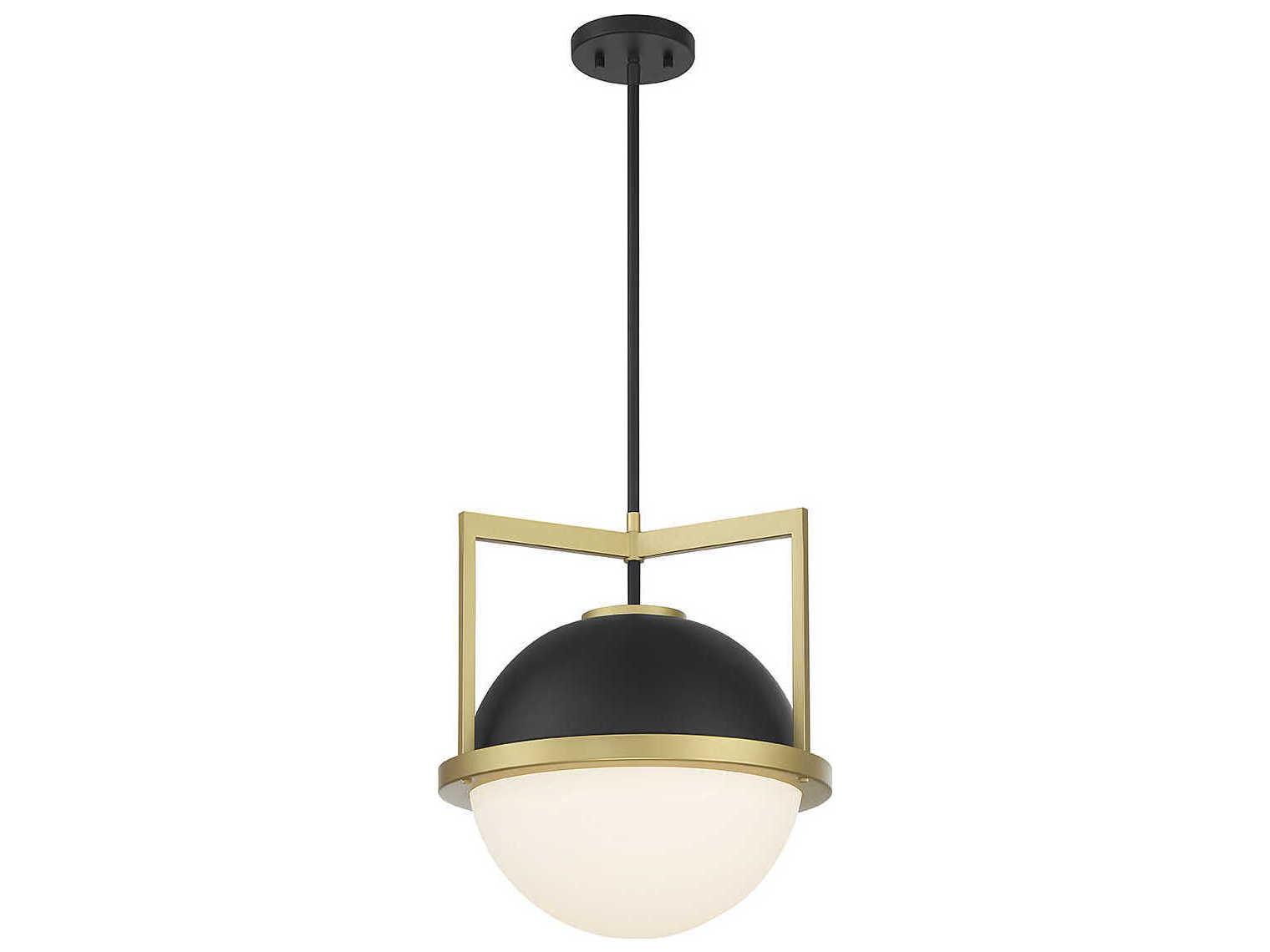 Savoy House Carlysle 1-Light Matte Black Warm Brass Glass Globe Pendant