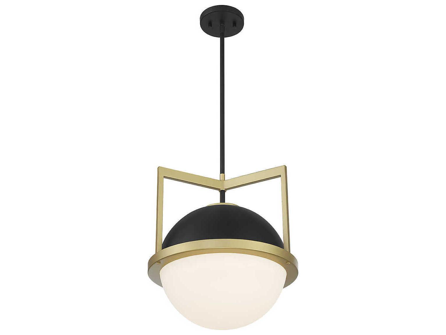 Savoy House Carlysle 1-Light Matte Black Warm Brass Glass Globe Pendant