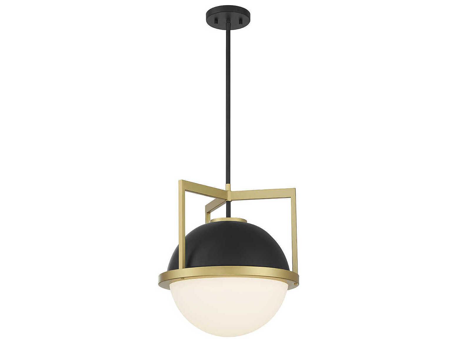 Savoy House Carlysle 1-Light Matte Black Warm Brass Glass Globe Pendant