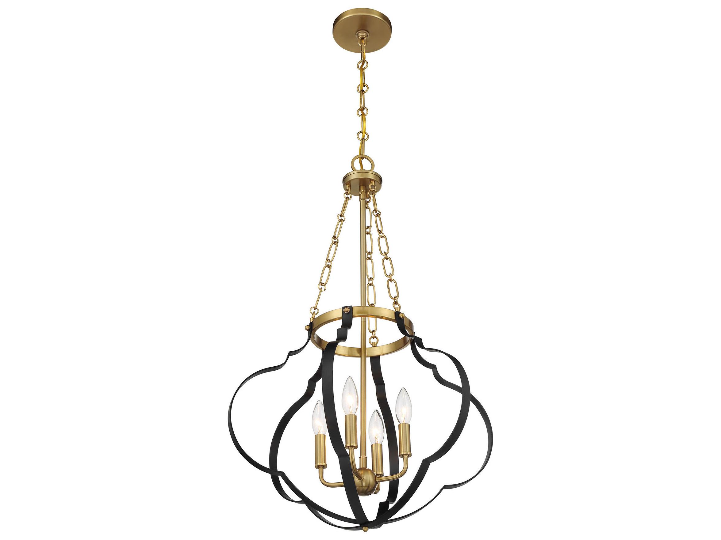 Savoy House Mercer 4-Light Matte Black Warm Brass Pendant