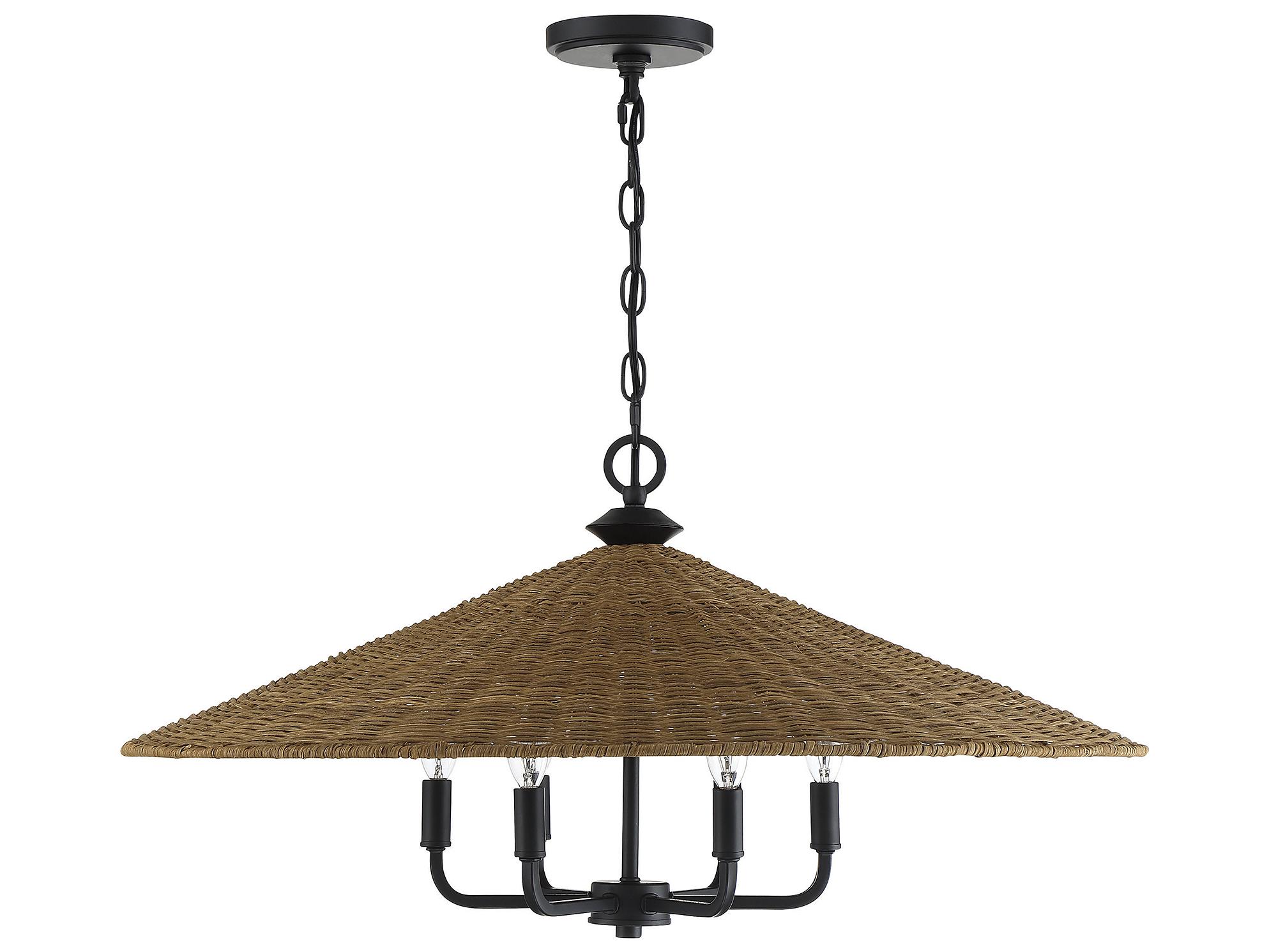 Savoy House Eman 6-Light Matte Black Dark Rattan Wood Candelabra Chandelier