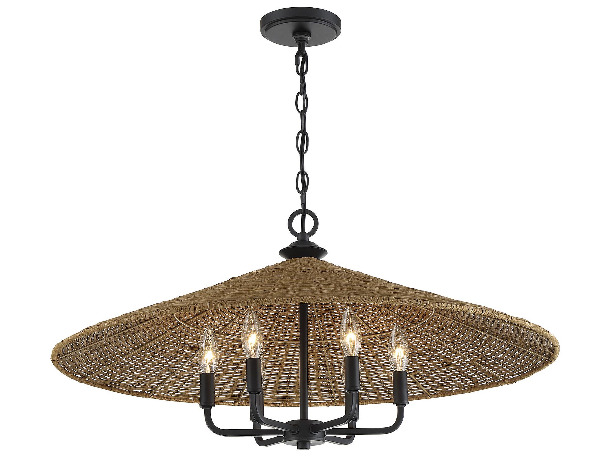 Savoy House Eman 6-Light Matte Black Dark Rattan Wood Candelabra Chandelier
