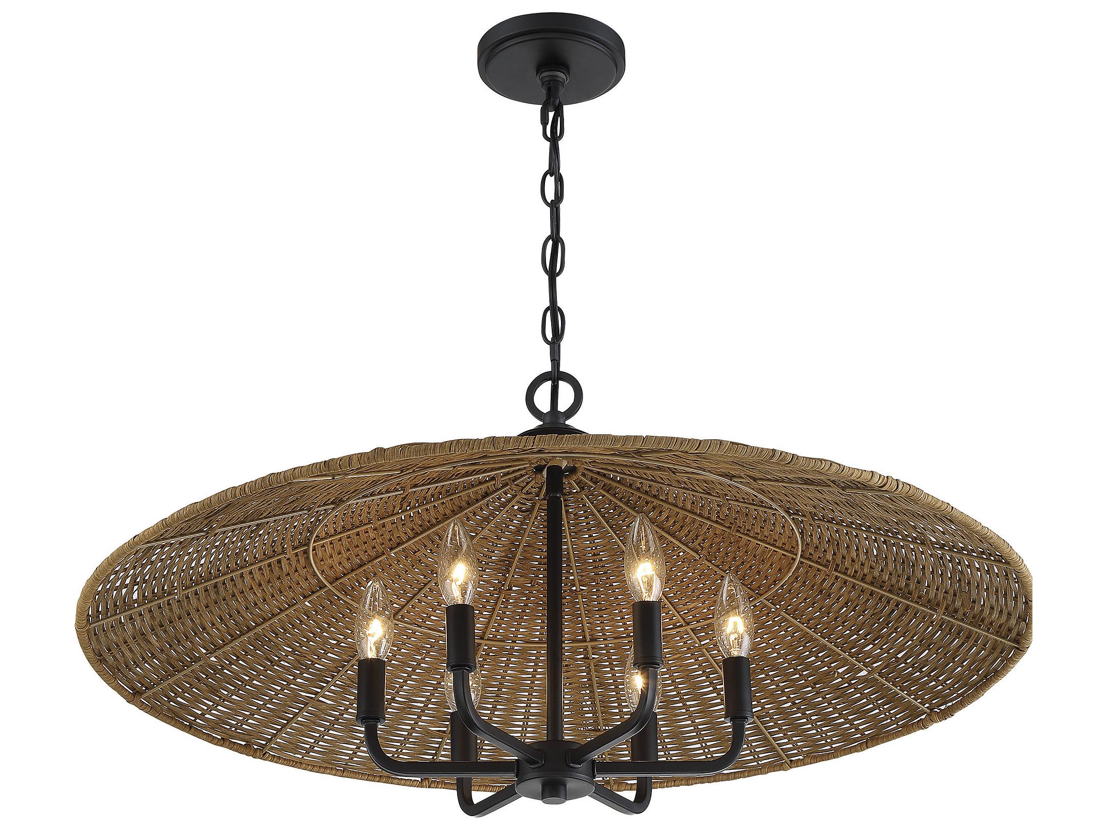 Savoy House Eman 6-Light Matte Black Dark Rattan Wood Candelabra Chandelier