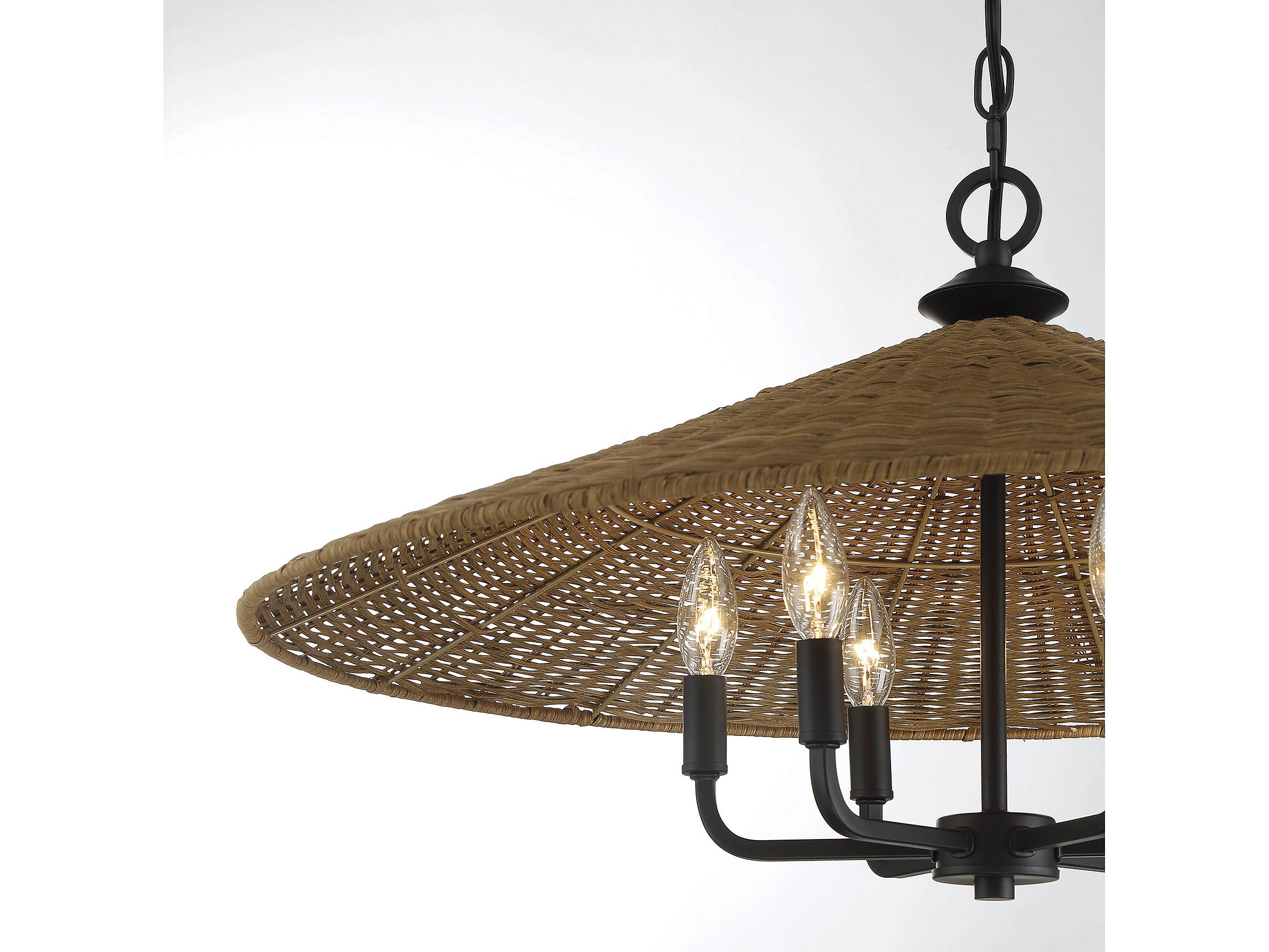 Savoy House Eman 6-Light Matte Black Dark Rattan Wood Candelabra Chandelier