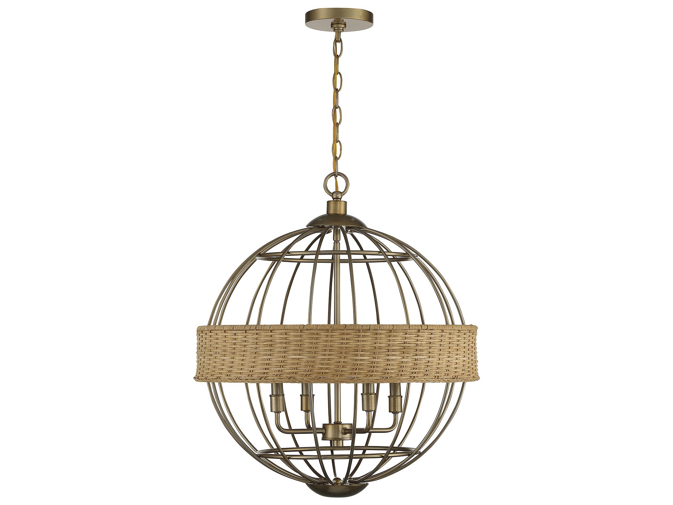 Savoy House Boreal 4-Light Warm Brass Natural Rattan Wood Pendant