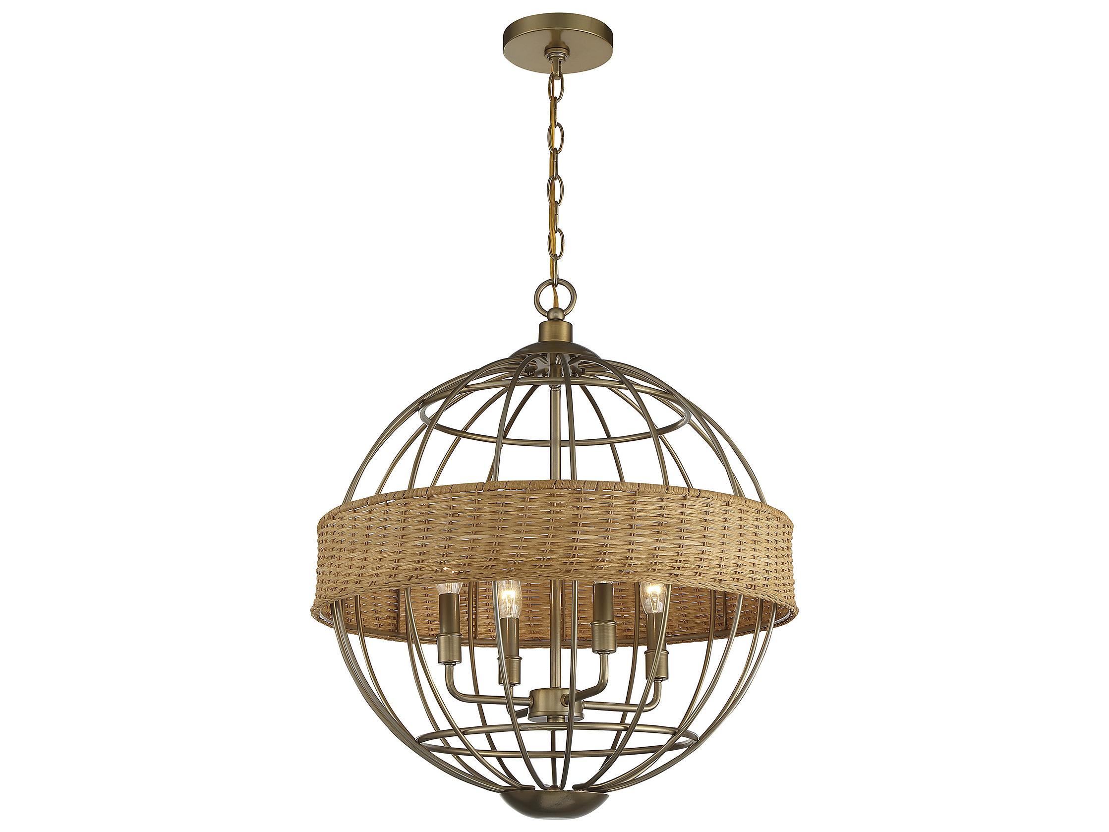 Savoy House Boreal 4-Light Warm Brass Natural Rattan Wood Pendant