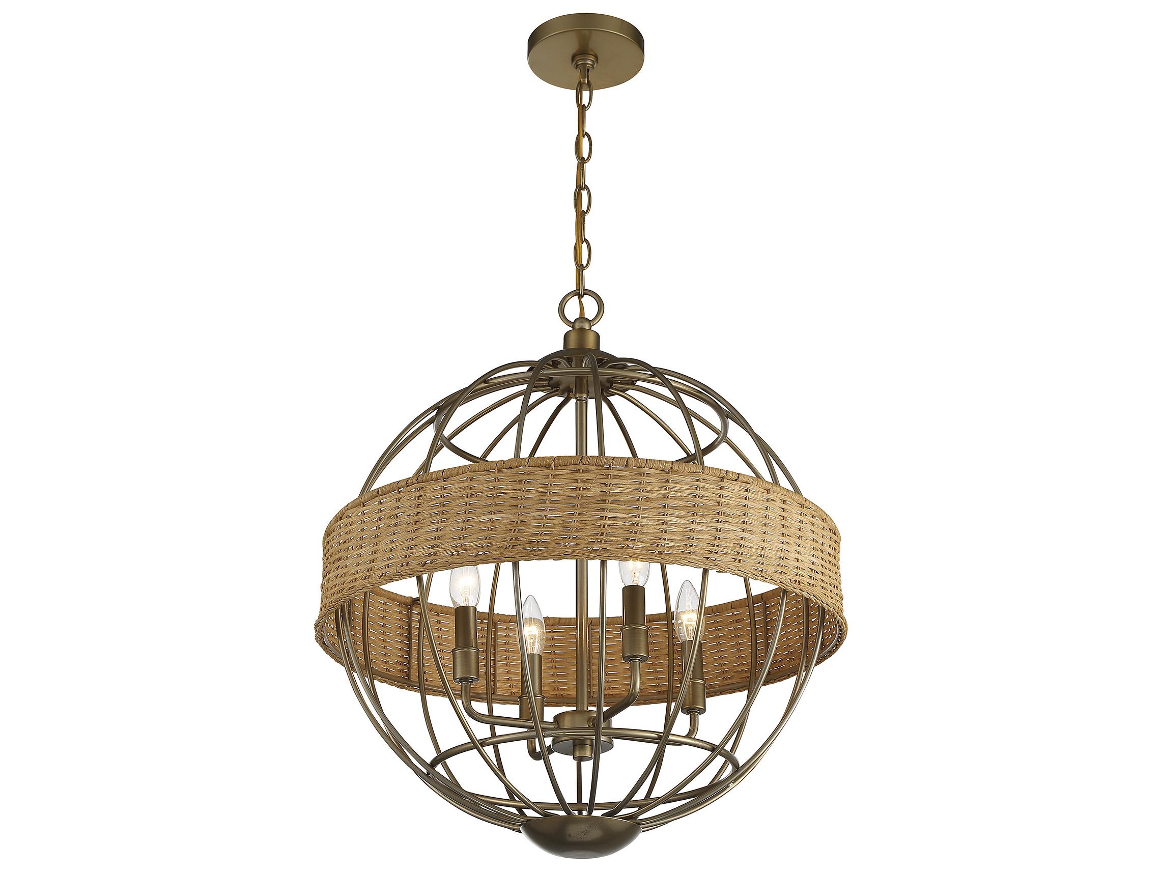 Savoy House Boreal 4-Light Warm Brass Natural Rattan Wood Pendant