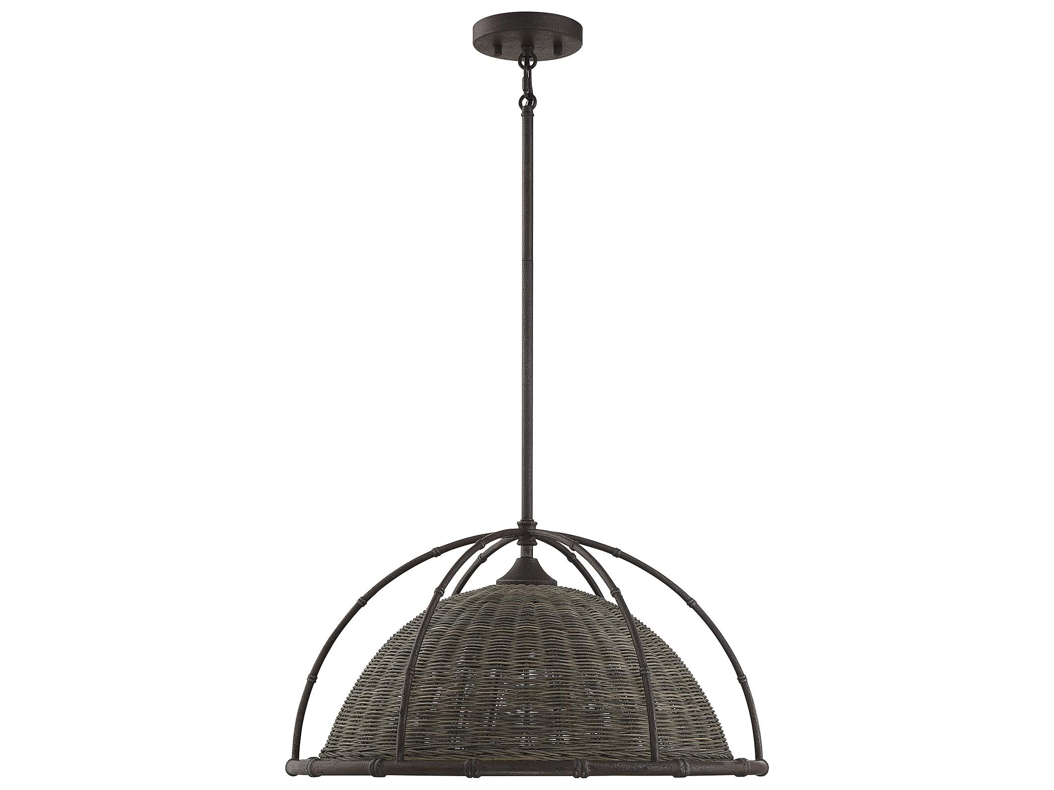 Savoy House Trentino 3-Light Gunsmoke Gray Rattan Black Dome Pendant