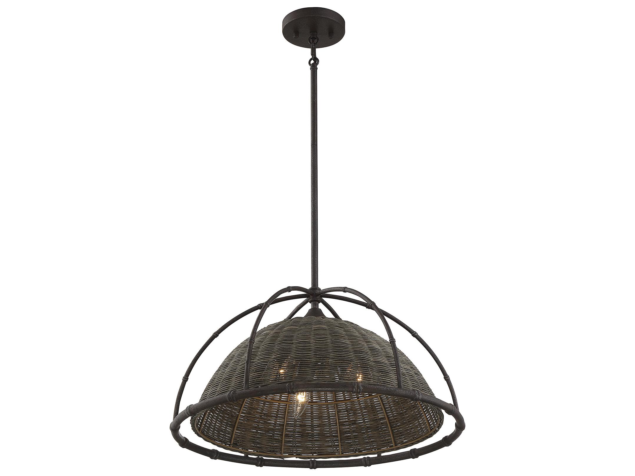 Savoy House Trentino 3-Light Gunsmoke Gray Rattan Black Dome Pendant