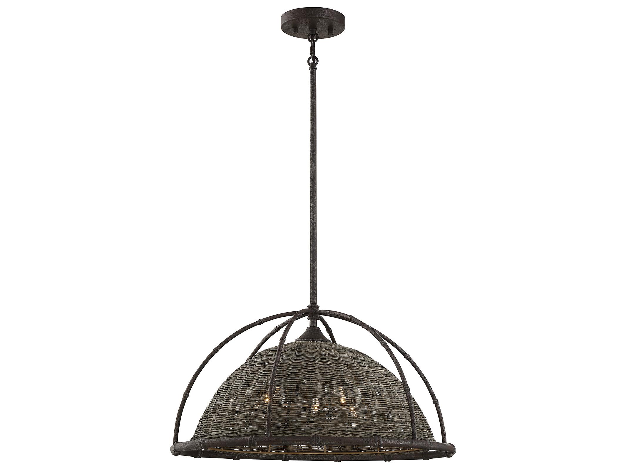 Savoy House Trentino 3-Light Gunsmoke Gray Rattan Black Dome Pendant