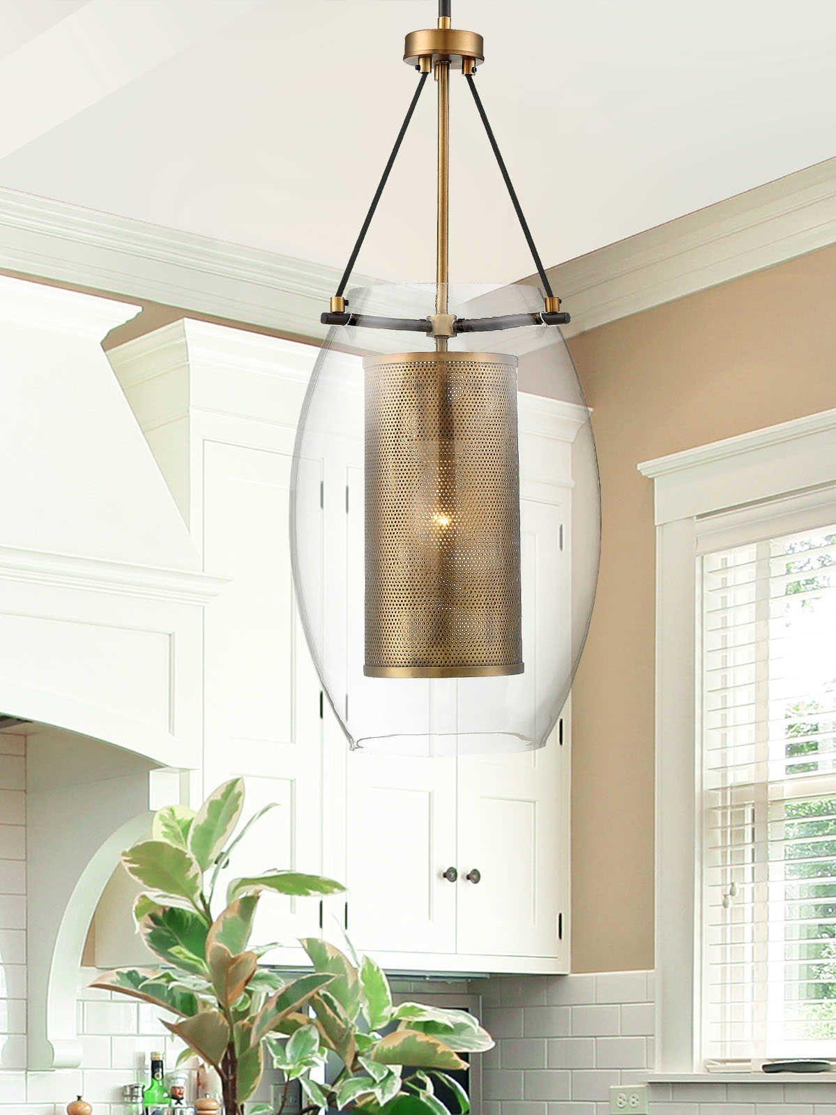 Savoy House Dunbar 1-Light Warm Brass Bronze Glass Cylinder Pendant