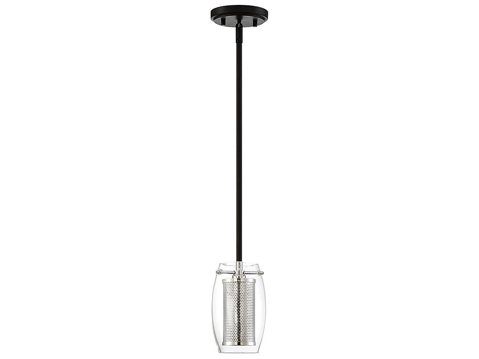Savoy House Dunbar 1-Light Matte Black With Polished Chrome Accents Glass Cylinder Mini Pendant