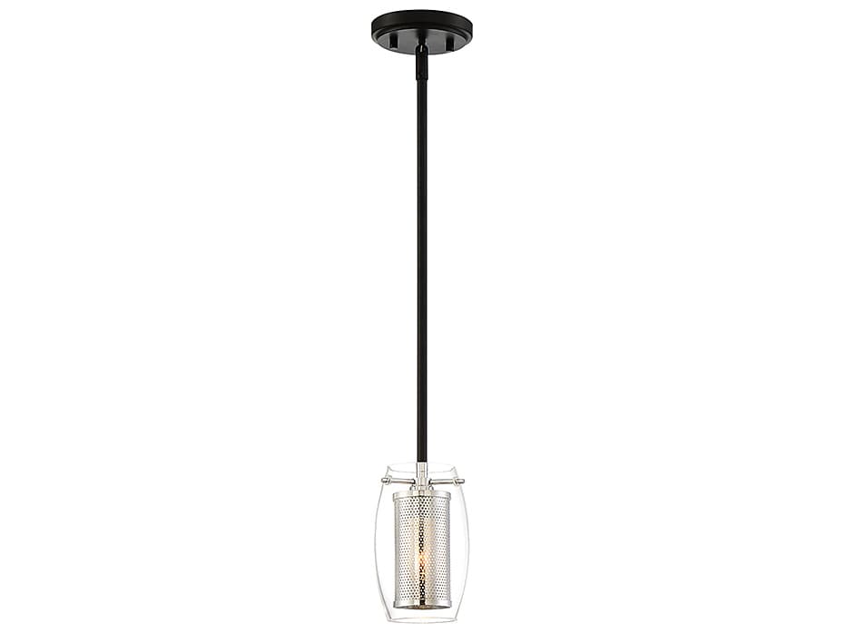 Savoy House Dunbar 1-Light Matte Black With Polished Chrome Accents Glass Cylinder Mini Pendant