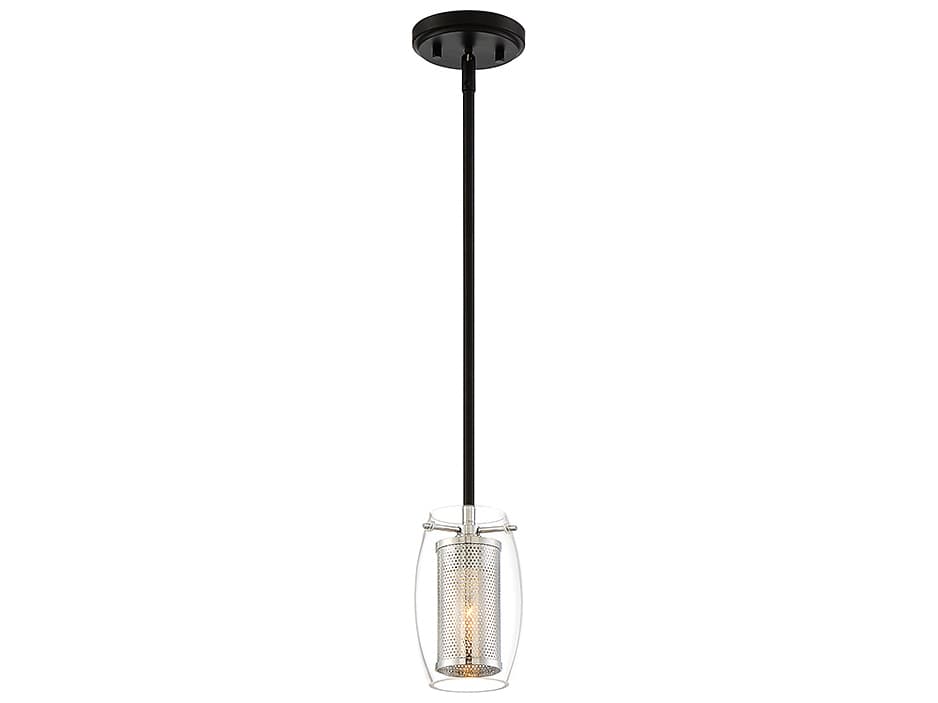 Savoy House Dunbar 1-Light Matte Black With Polished Chrome Accents Glass Cylinder Mini Pendant