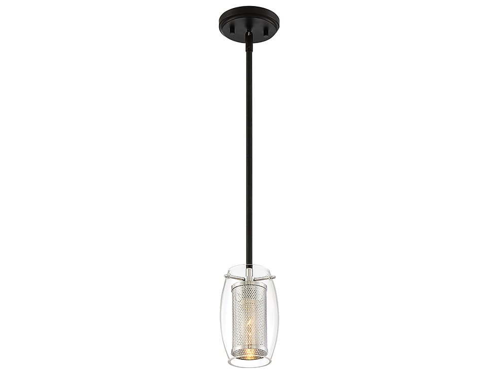 Savoy House Dunbar 1-Light Matte Black With Polished Chrome Accents Glass Cylinder Mini Pendant