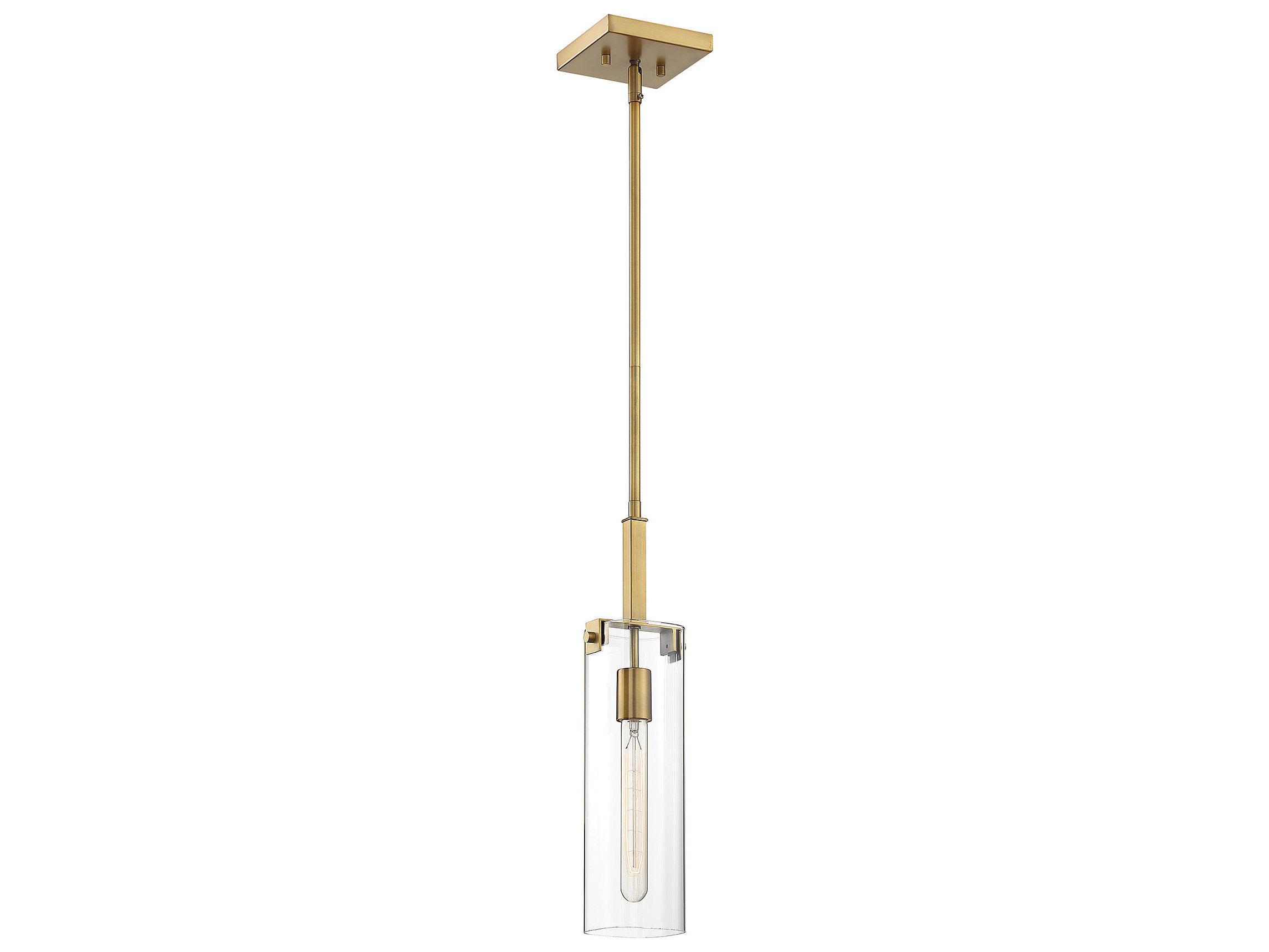 Savoy House Winfield 1-Light Warm Brass Glass Cylinder Mini Pendant