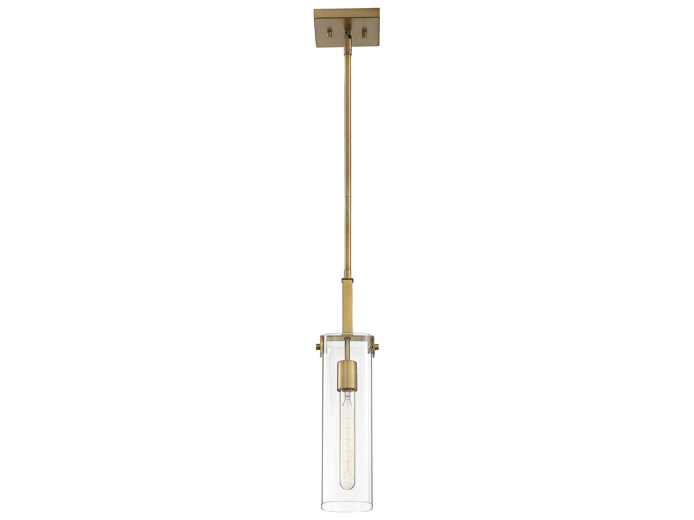 Savoy House Winfield 1-Light Warm Brass Glass Cylinder Mini Pendant