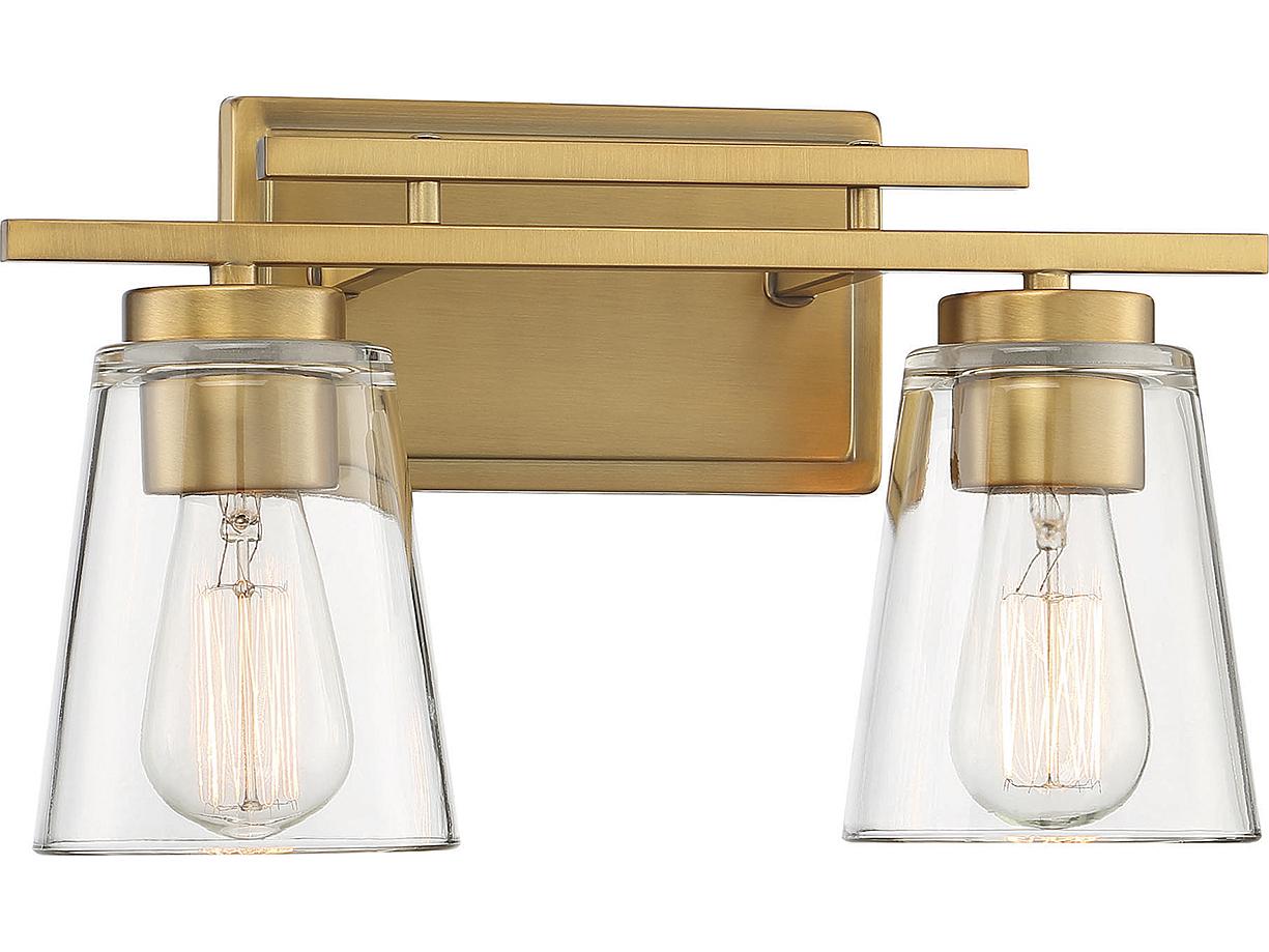 Savoy House Calhoun 2-Light Warm Brass Glass Vanity Light