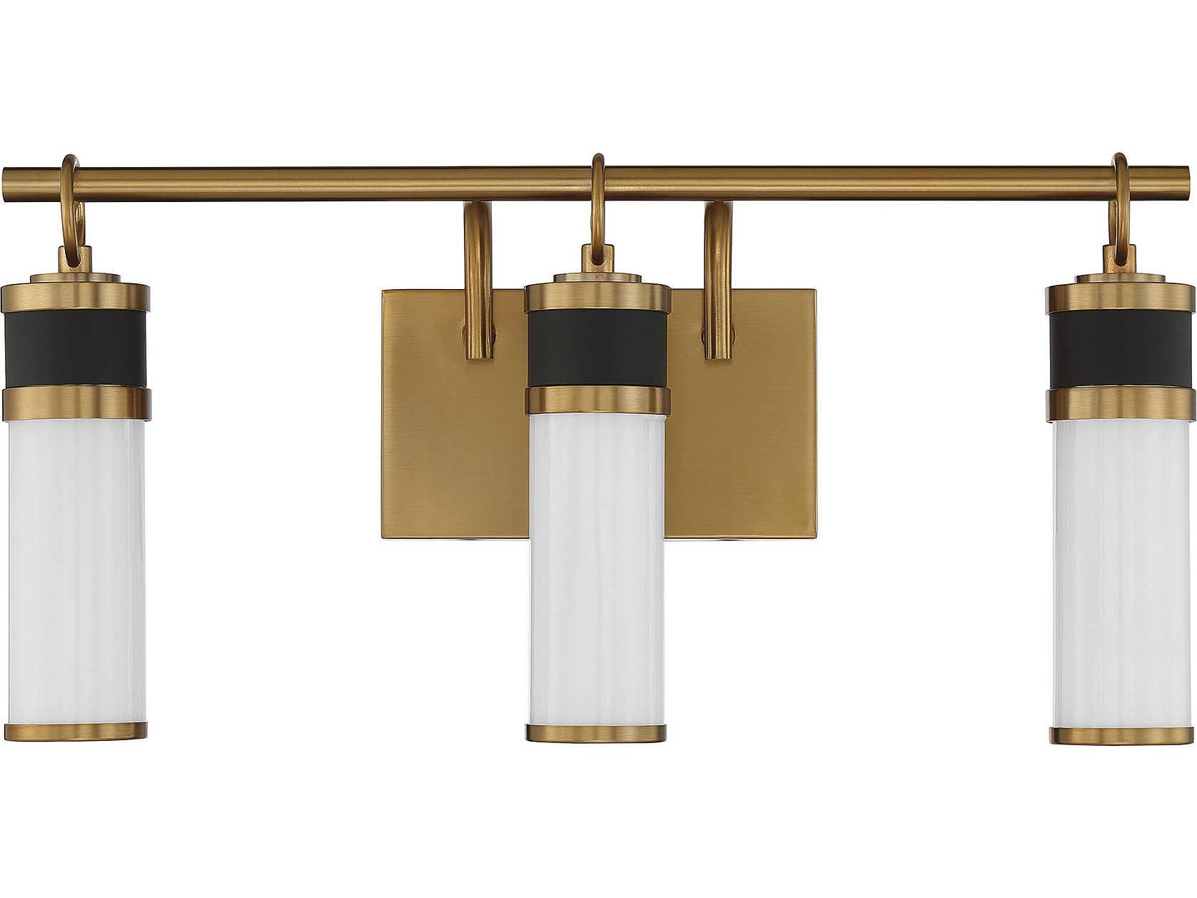 Savoy House Abel 3-Light Matte Black Warm Brass Glass LED Vanity Light