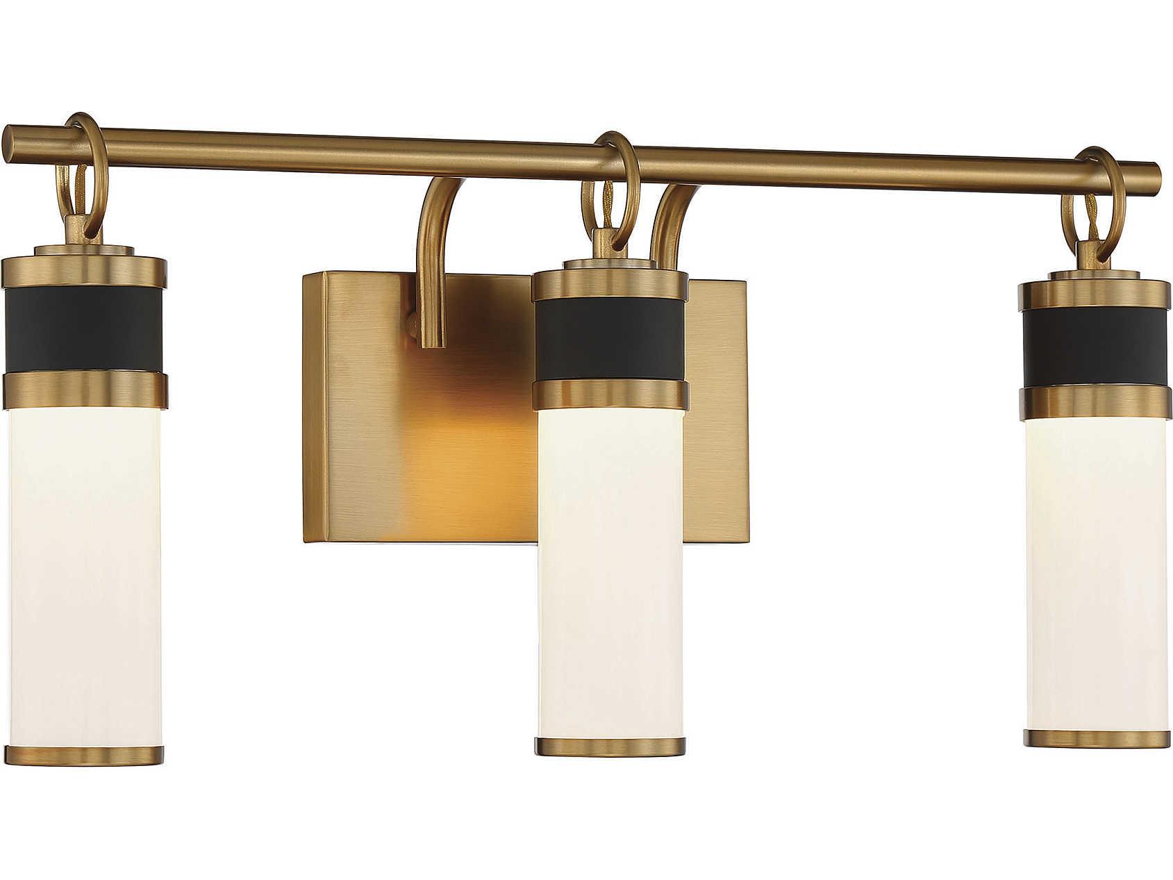 Savoy House Abel 3-Light Matte Black Warm Brass Glass LED Vanity Light