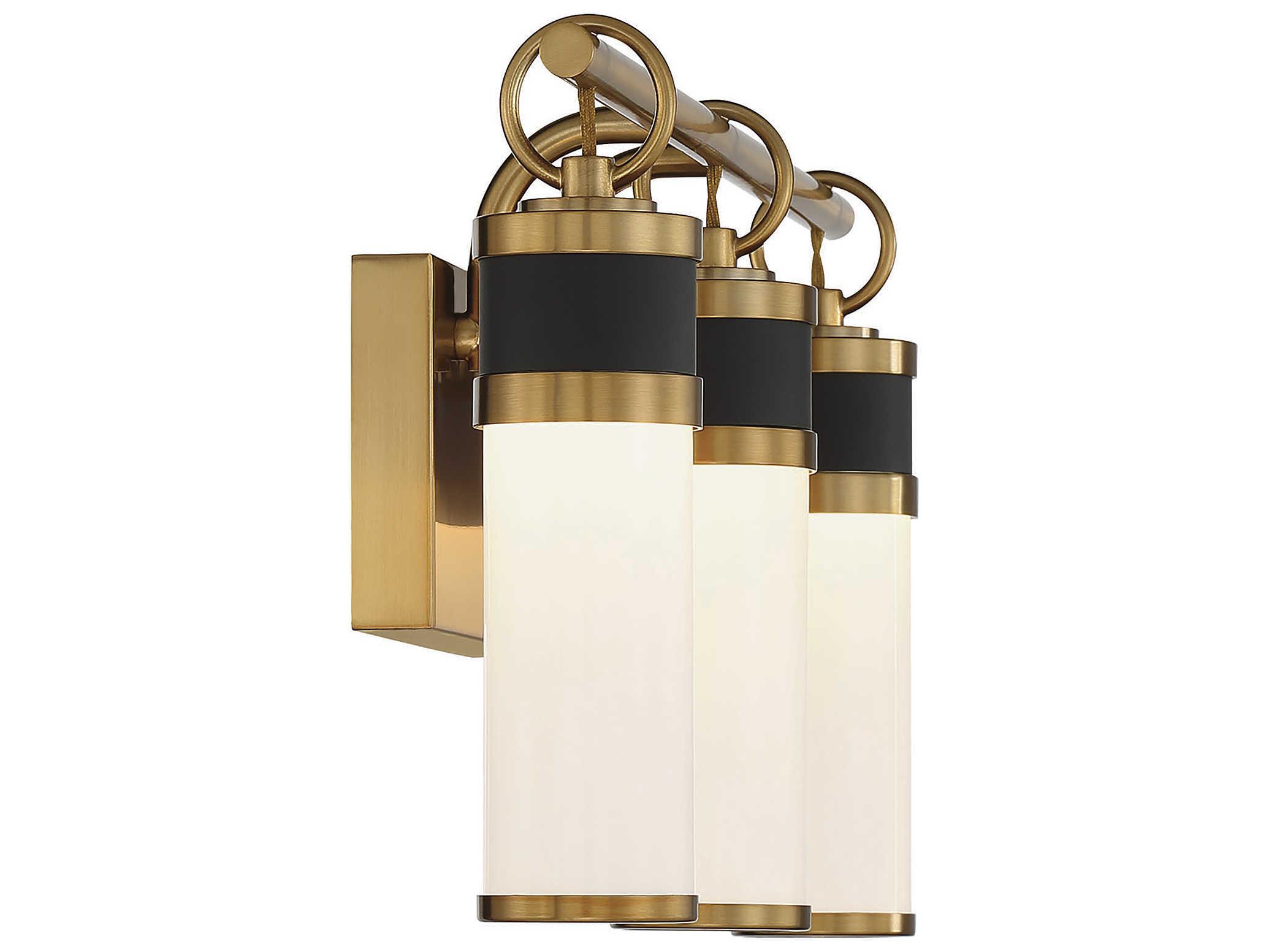 Savoy House Abel 3-Light Matte Black Warm Brass Glass LED Vanity Light