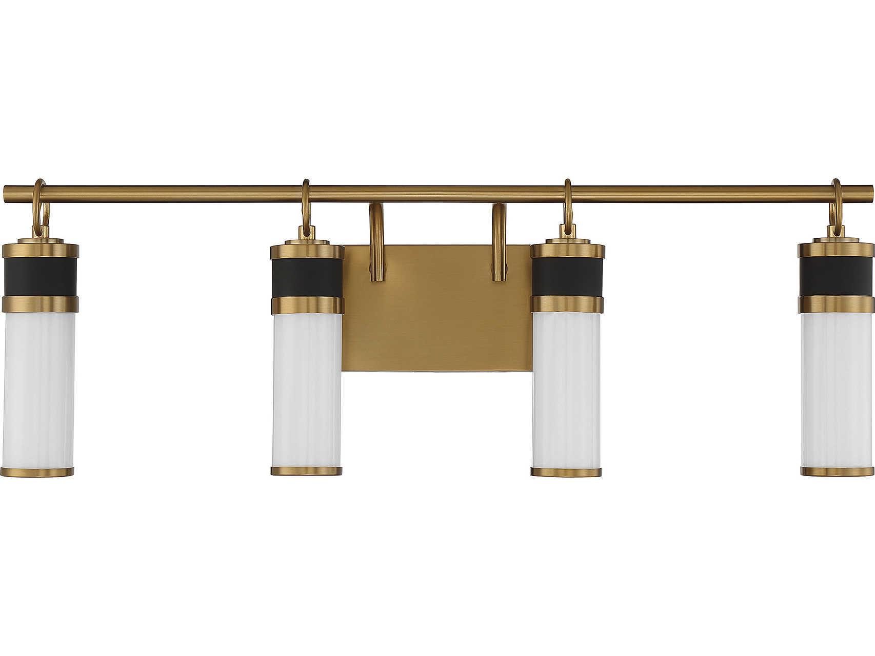 Savoy House Abel 4-Light Matte Black Warm Brass Glass LED Vanity Light