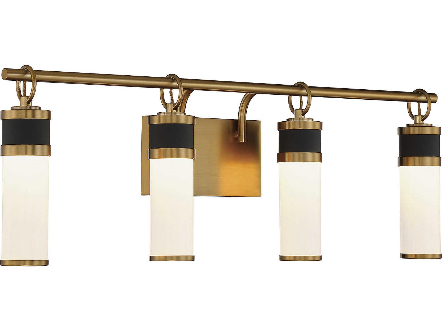 Savoy House Abel 4-Light Matte Black Warm Brass Glass LED Vanity Light