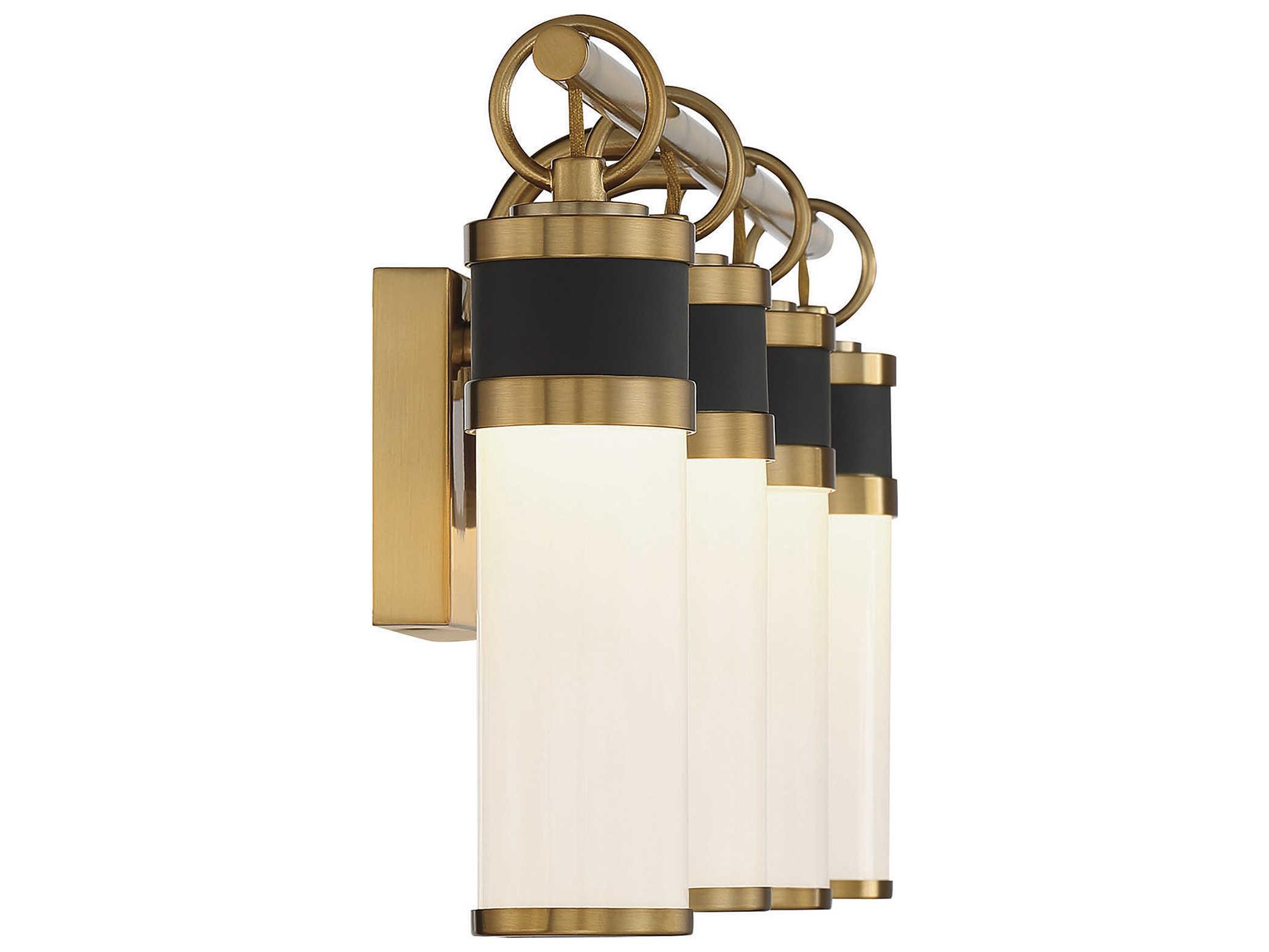 Savoy House Abel 4-Light Matte Black Warm Brass Glass LED Vanity Light