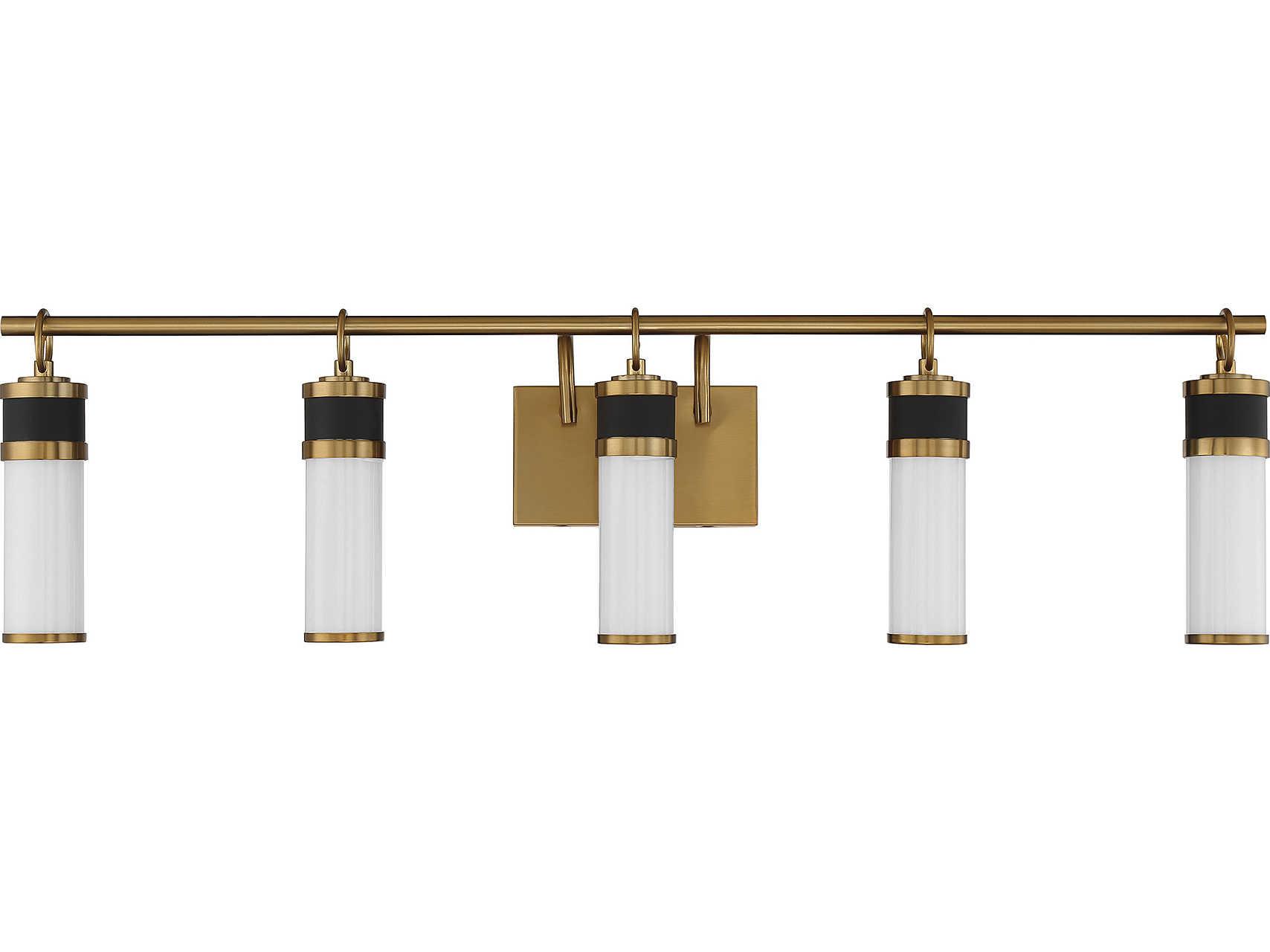 Savoy House Abel 5-Light Matte Black Warm Brass Glass LED Vanity Light