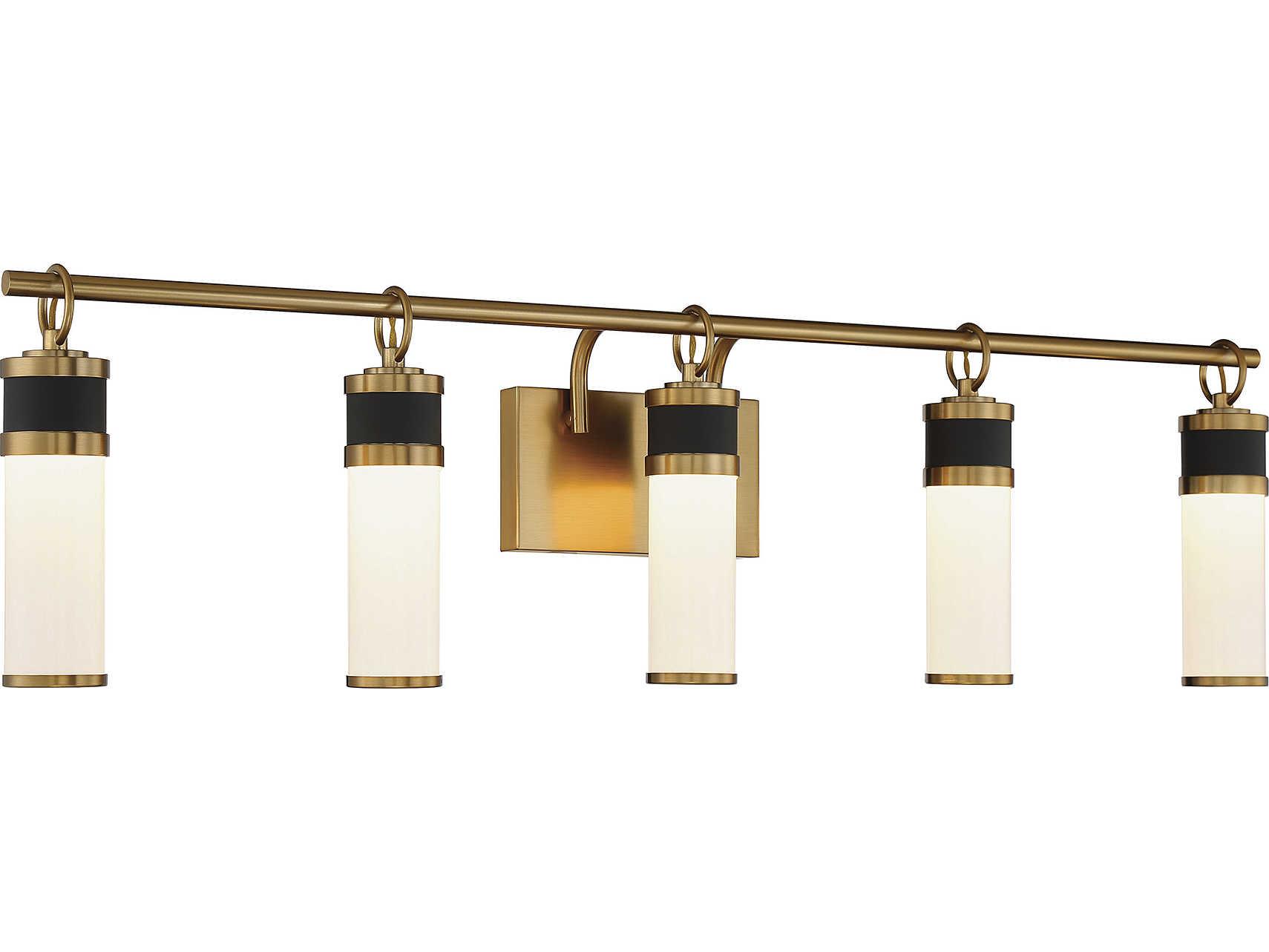 Savoy House Abel 5-Light Matte Black Warm Brass Glass LED Vanity Light