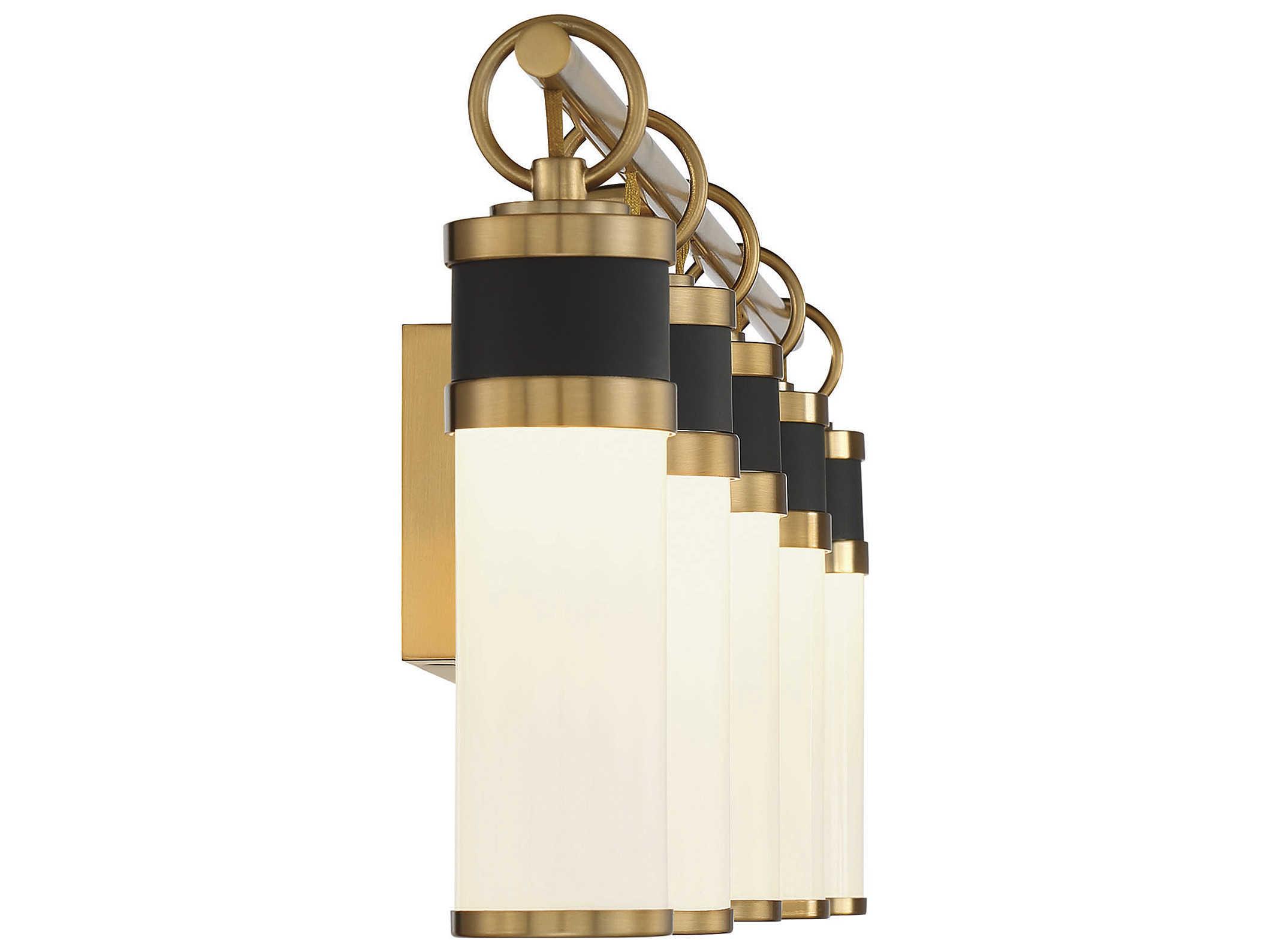 Savoy House Abel 5-Light Matte Black Warm Brass Glass LED Vanity Light