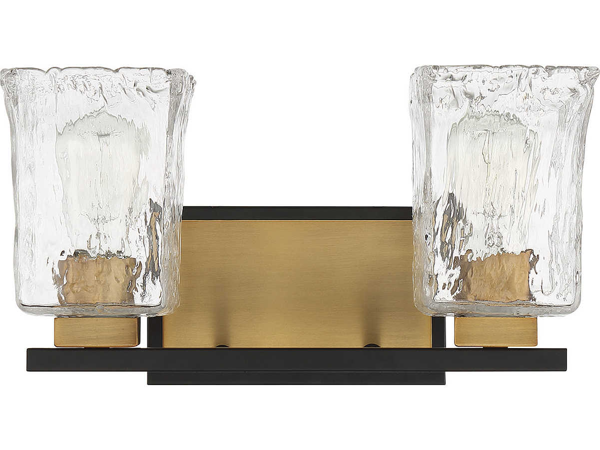 Savoy House Sidney 2-Light Matte Black Warm Brass Glass Vanity Light