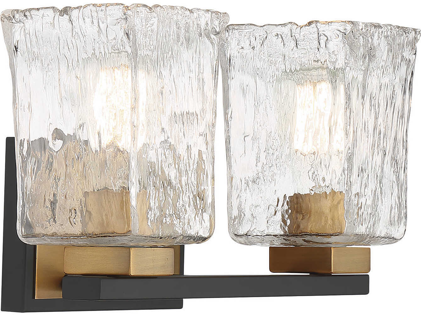 Savoy House Sidney 2-Light Matte Black Warm Brass Glass Vanity Light