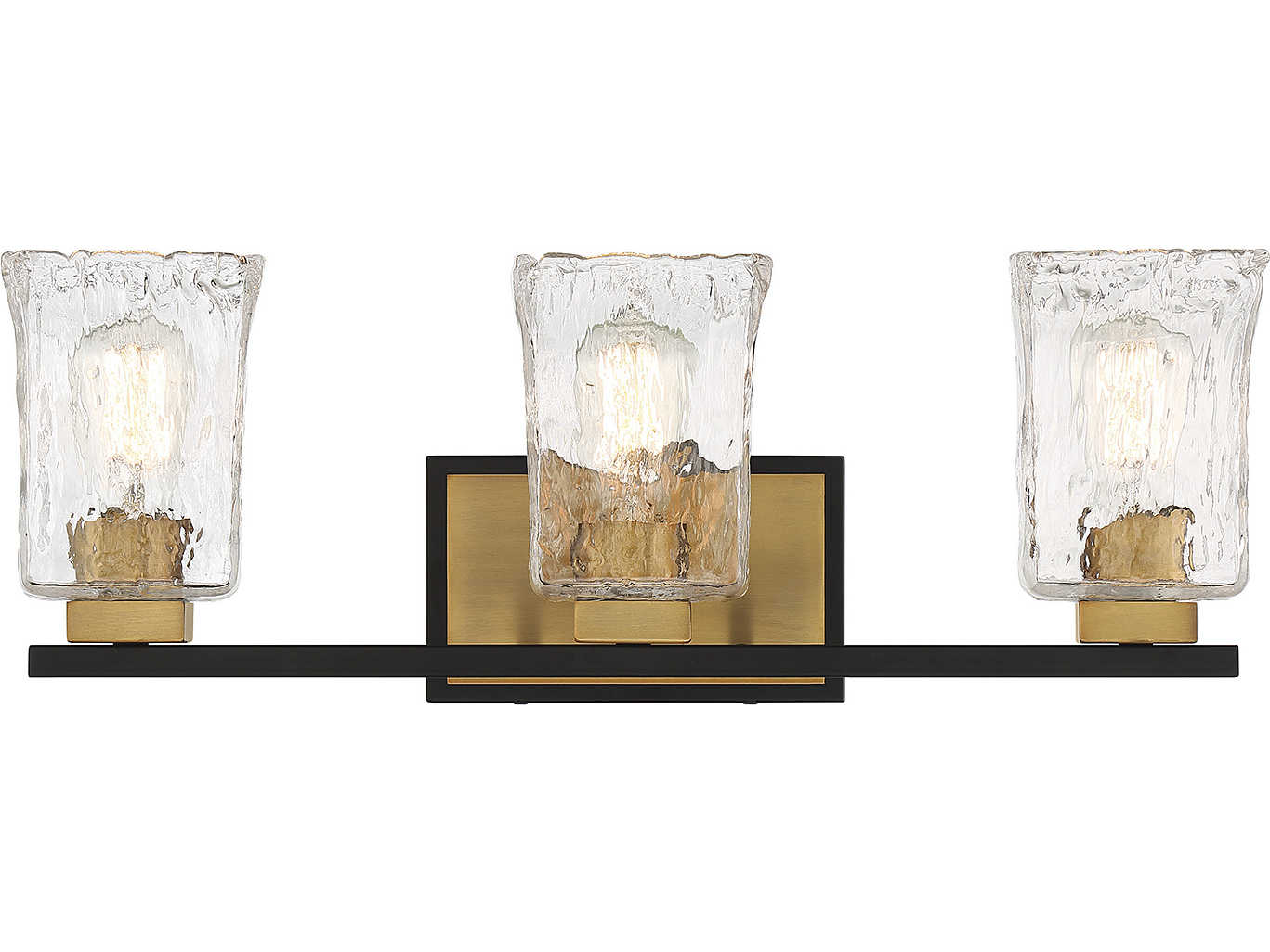 Savoy House Sidney 3-Light Matte Black Warm Brass Glass Vanity Light