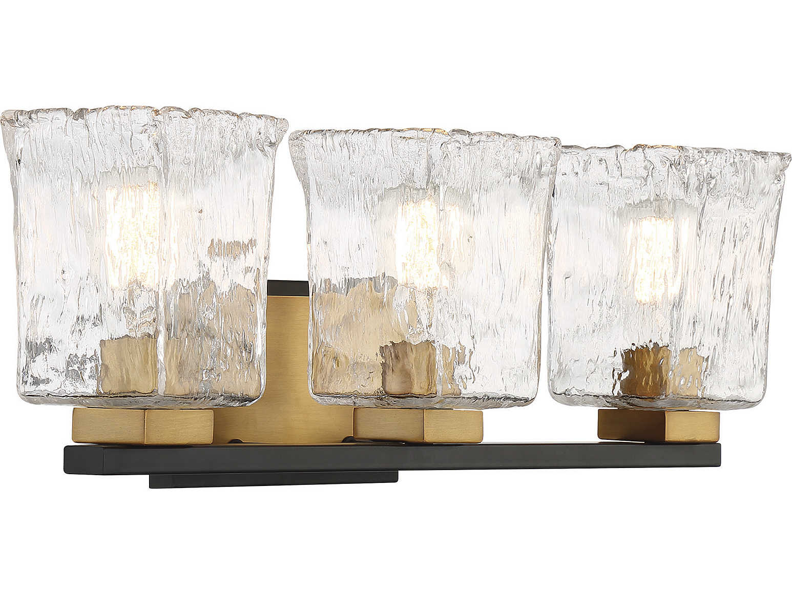 Savoy House Sidney 3-Light Matte Black Warm Brass Glass Vanity Light