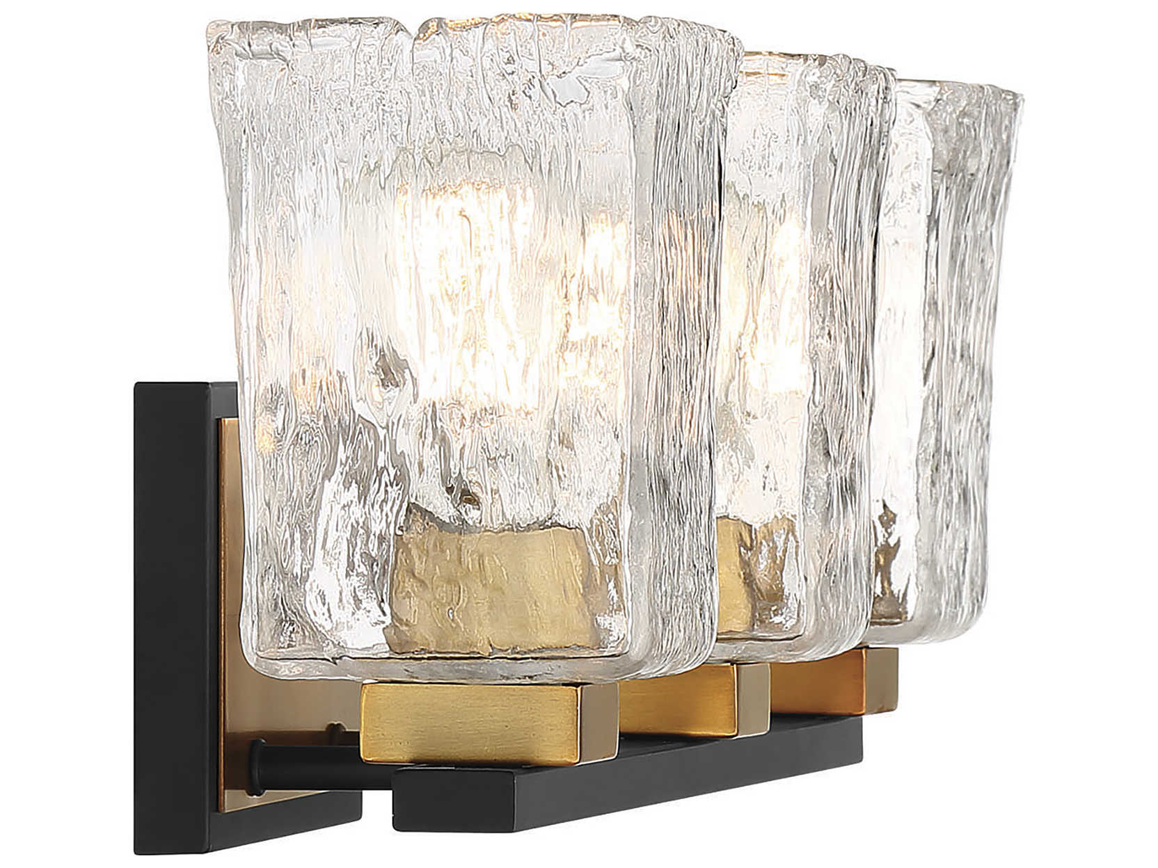 Savoy House Sidney 3-Light Matte Black Warm Brass Glass Vanity Light