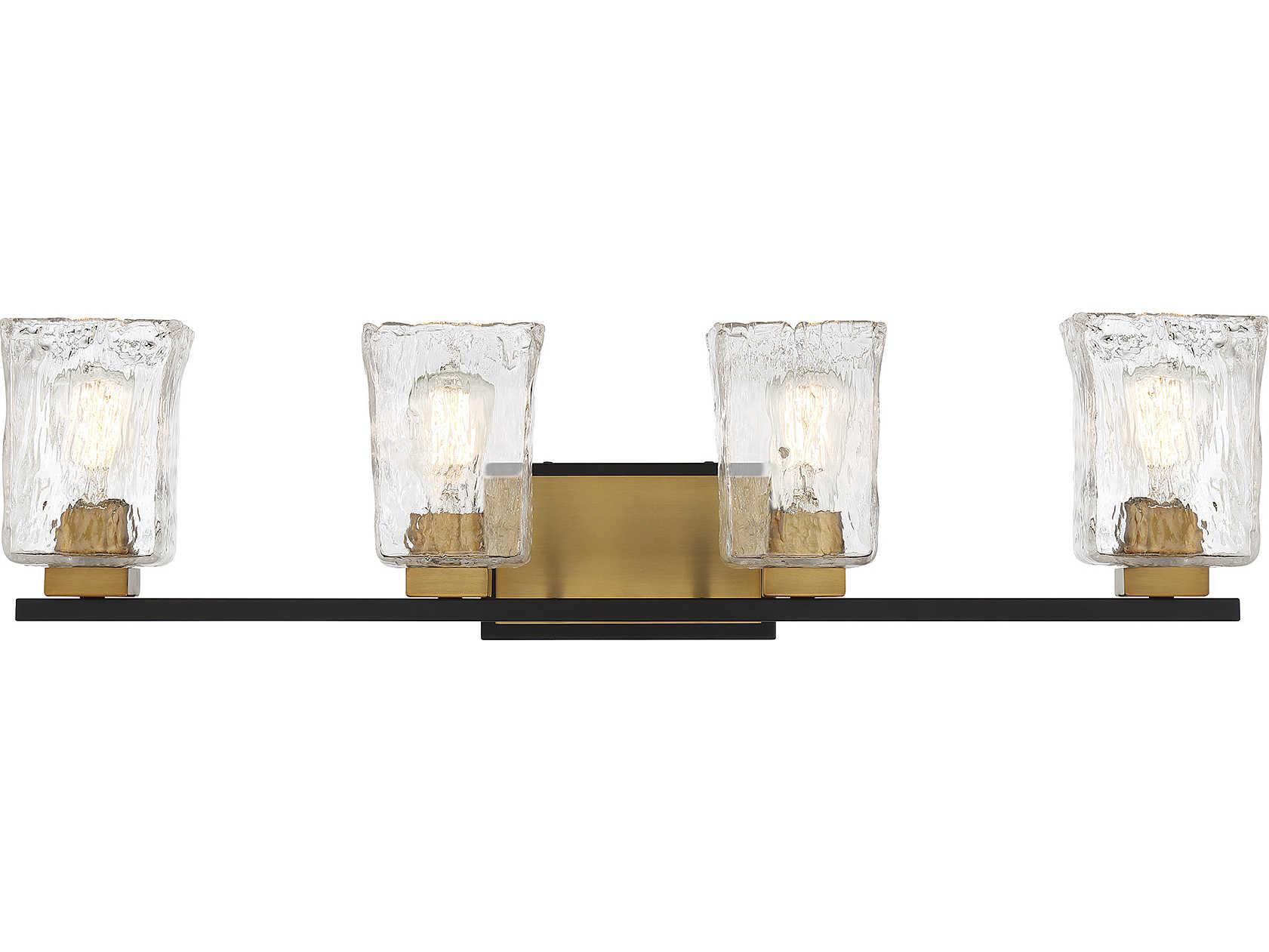 Savoy House Sidney 4-Light Matte Black Warm Brass Glass Vanity Light
