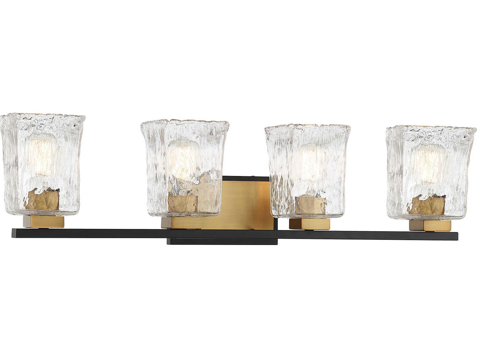 Savoy House Sidney 4-Light Matte Black Warm Brass Glass Vanity Light