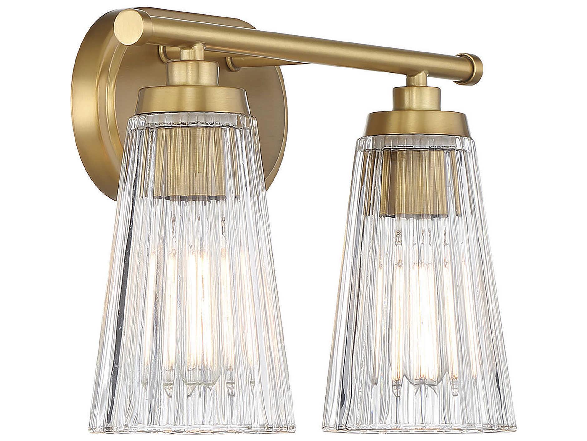 Savoy House Chantilly 2-Light Warm Brass Glass Vanity Light