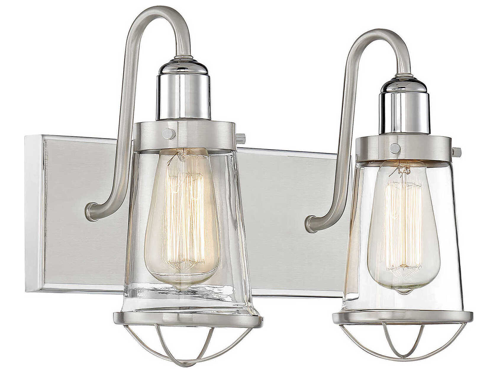 Savoy House Lansing 2-Light Satin Nickel Polished Glass Vanity Light