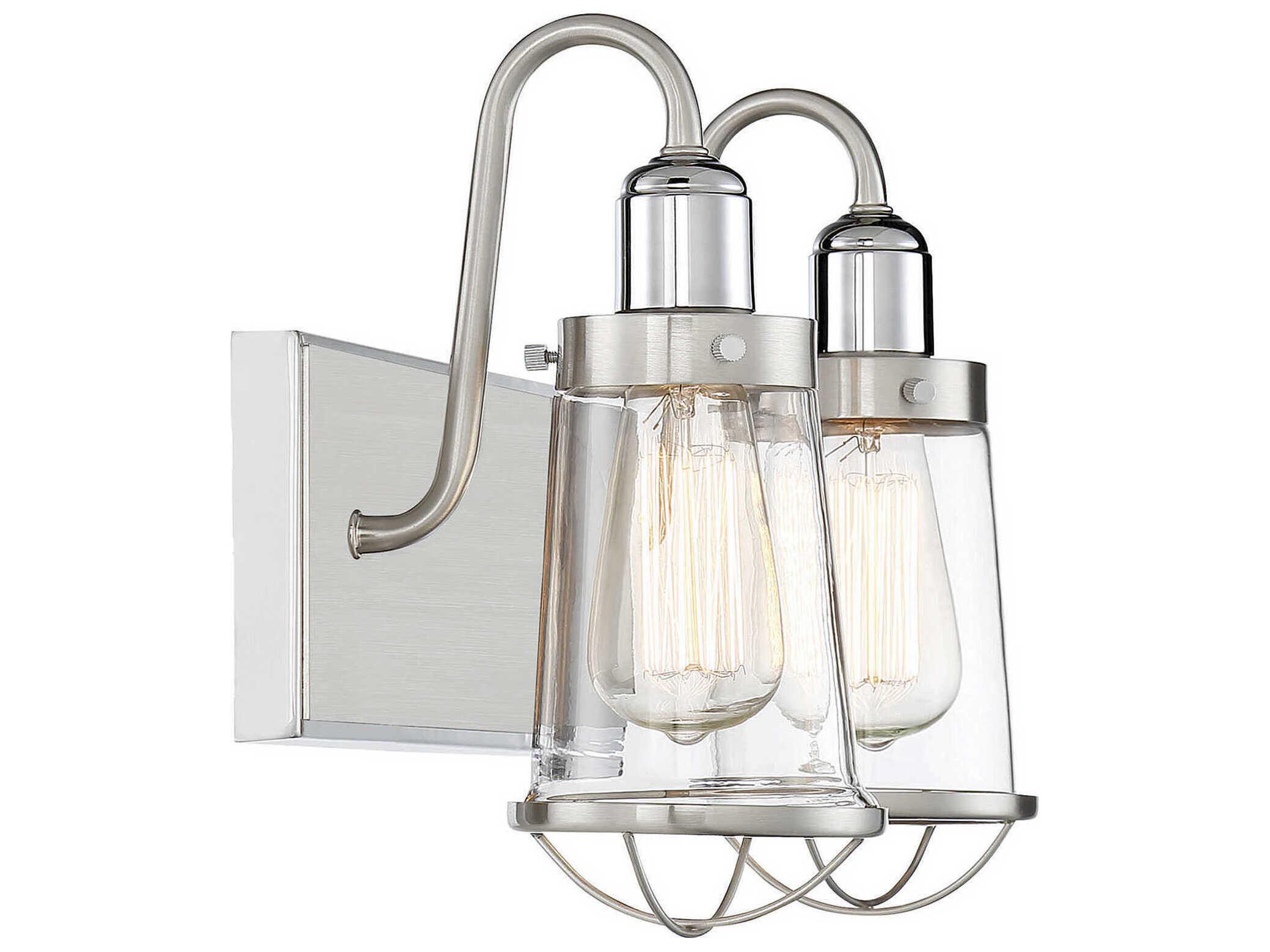 Savoy House Lansing 2-Light Satin Nickel Polished Glass Vanity Light