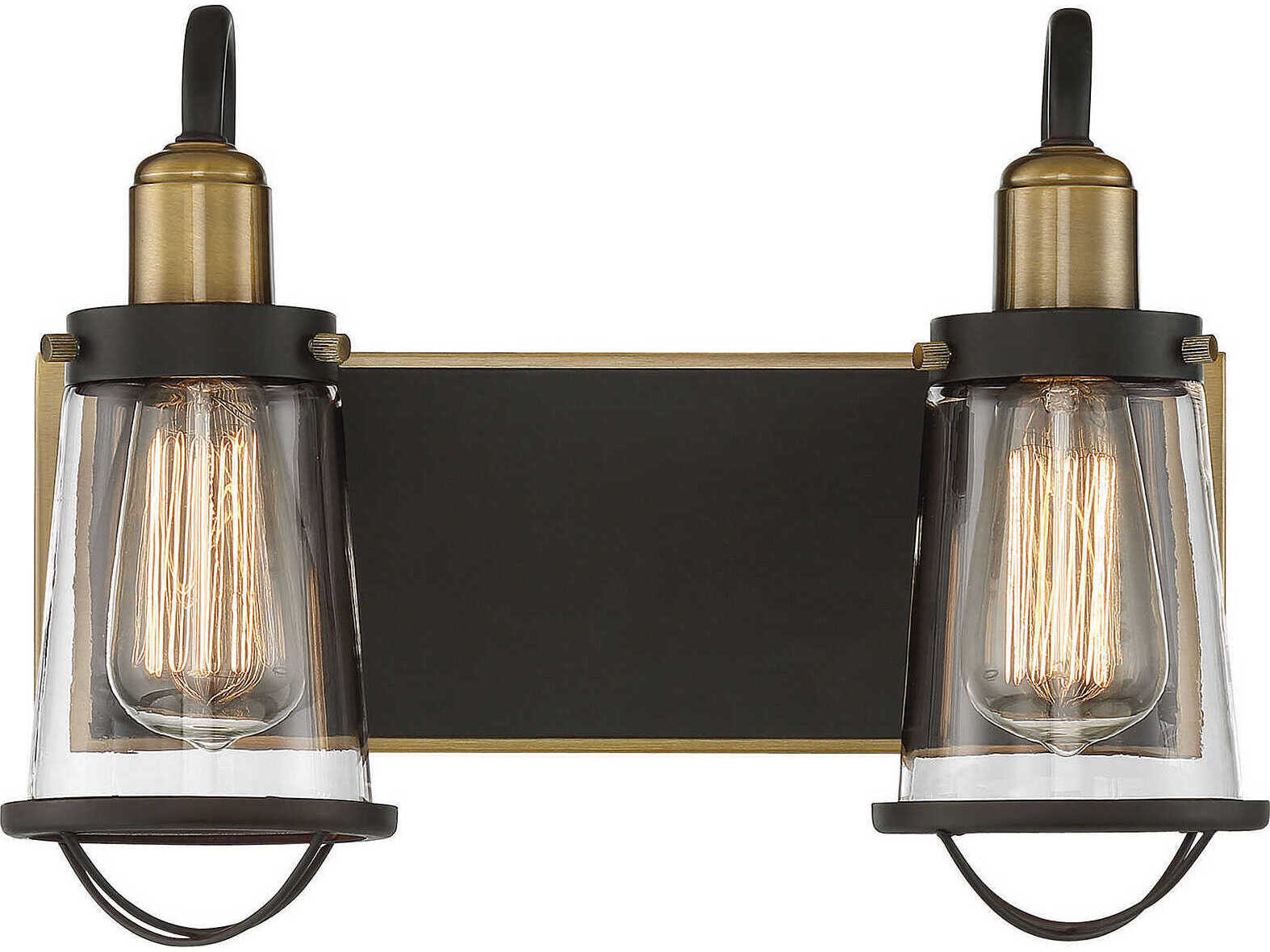 Savoy House Lansing 2-Light English Bronze Warm Brass Glass Vanity Light