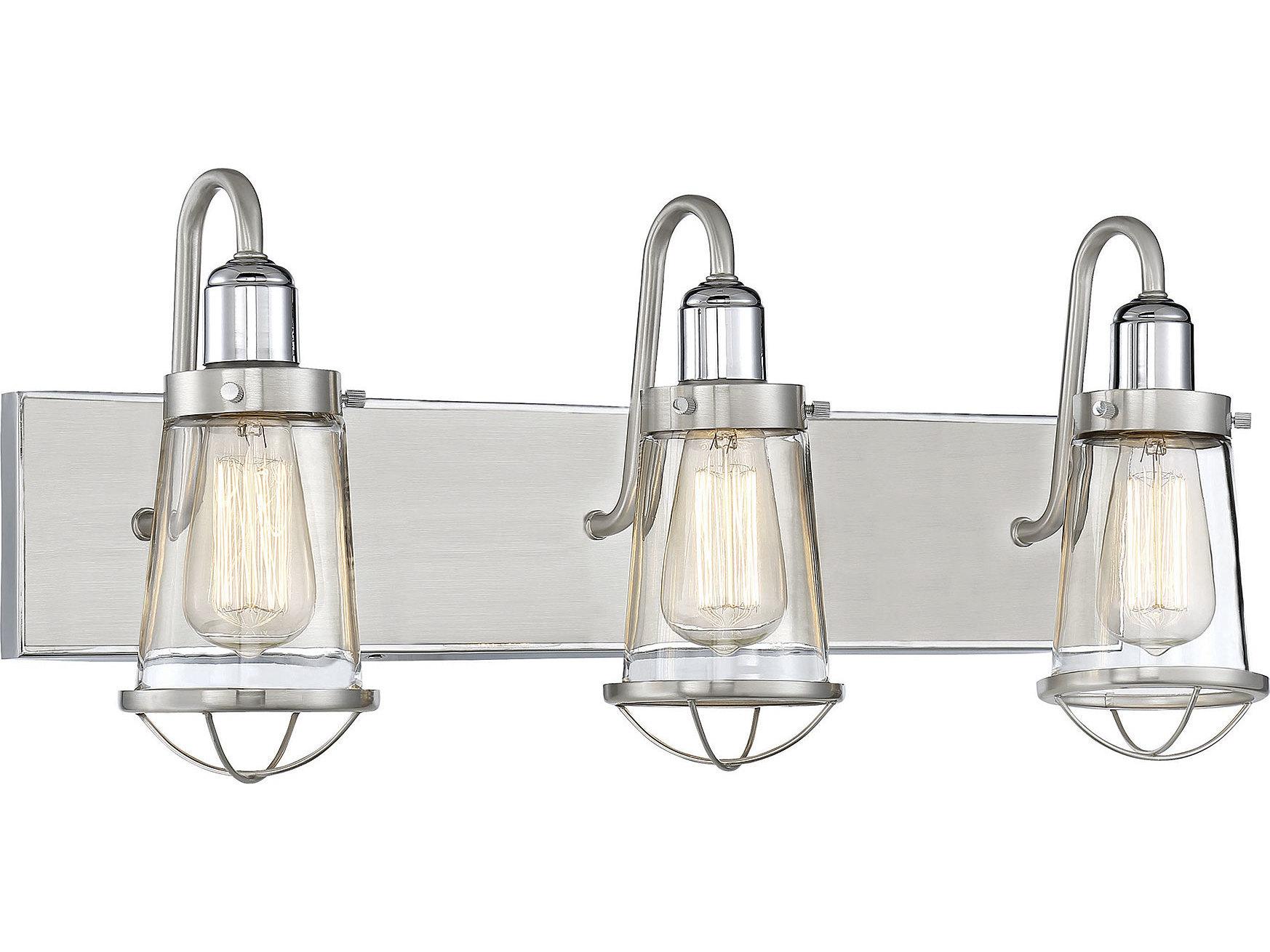 Savoy House Lansing 3-Light Satin Nickel Polished Glass Vanity Light